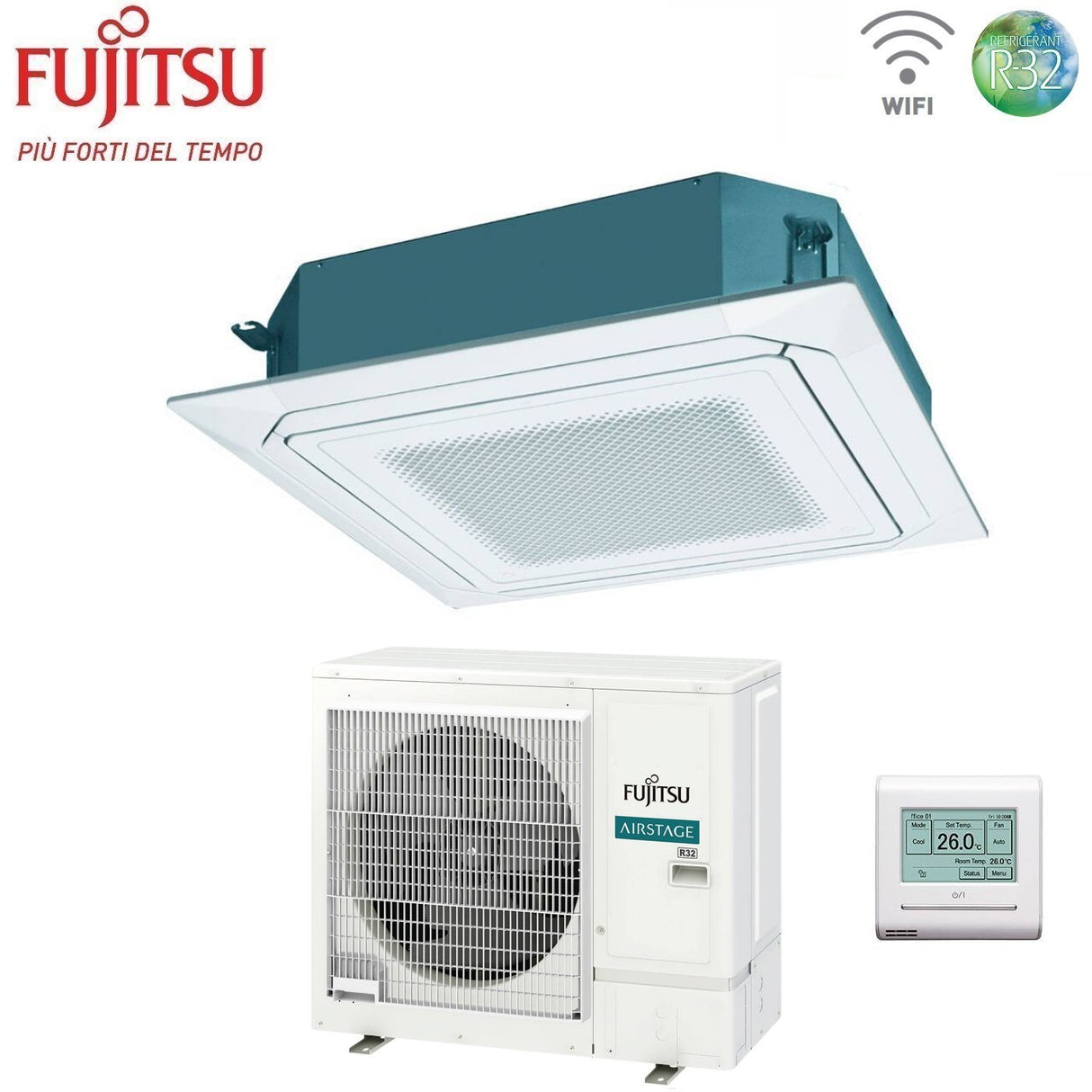 fujitsu condizionatore a cassetta fujitsu kr eco circular flow white 36000 btu auxg36krlb monofase r 32 wi fi optional con griglia e filocomando