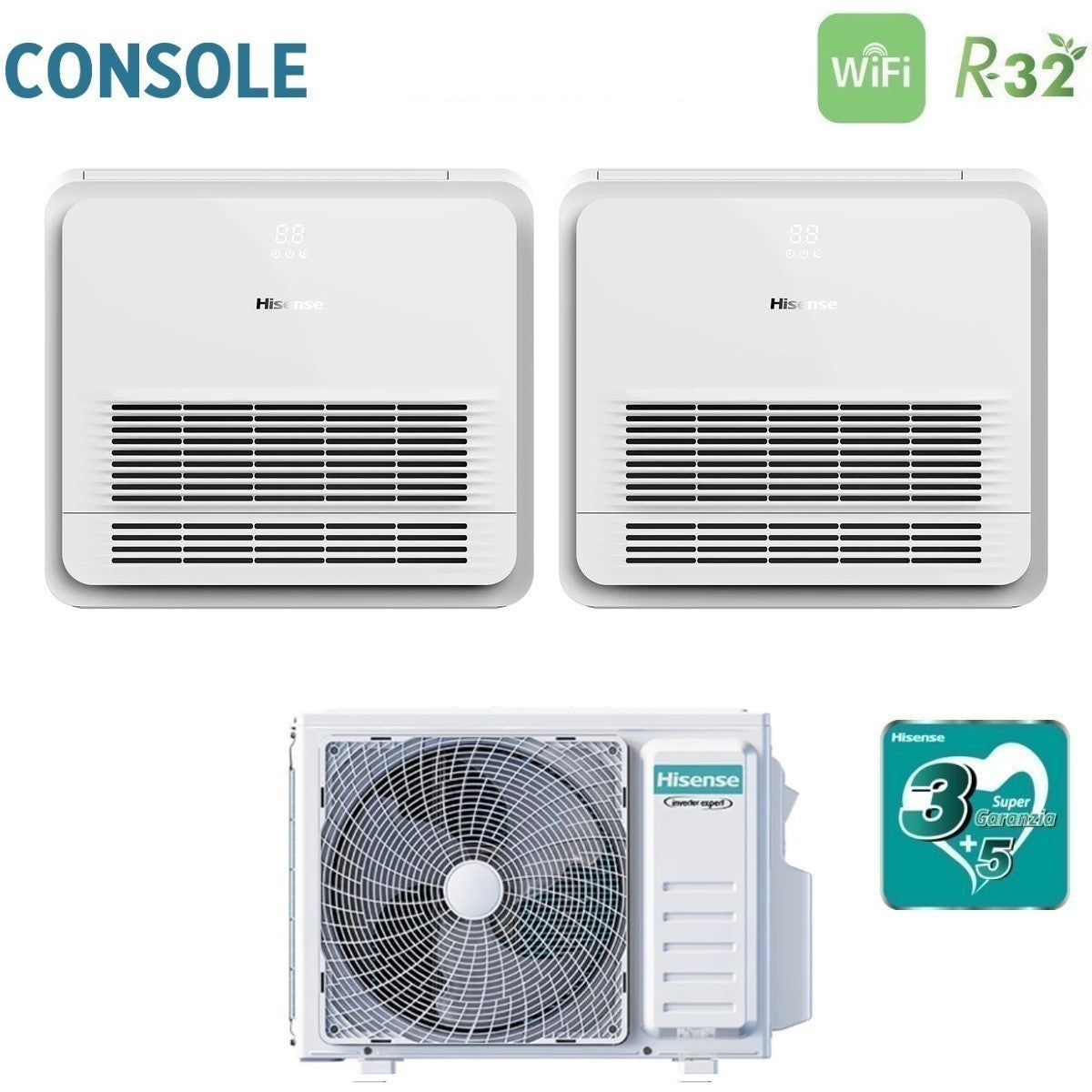 hisense condizionatore dual split console hisense 1212 con 2amw52u4rxc r 32 wi fi optional con telecomando di serie