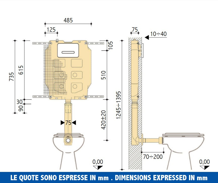 pucci cassetta di risciacquo da incasso pucci sara 9 litri con tasto singolo