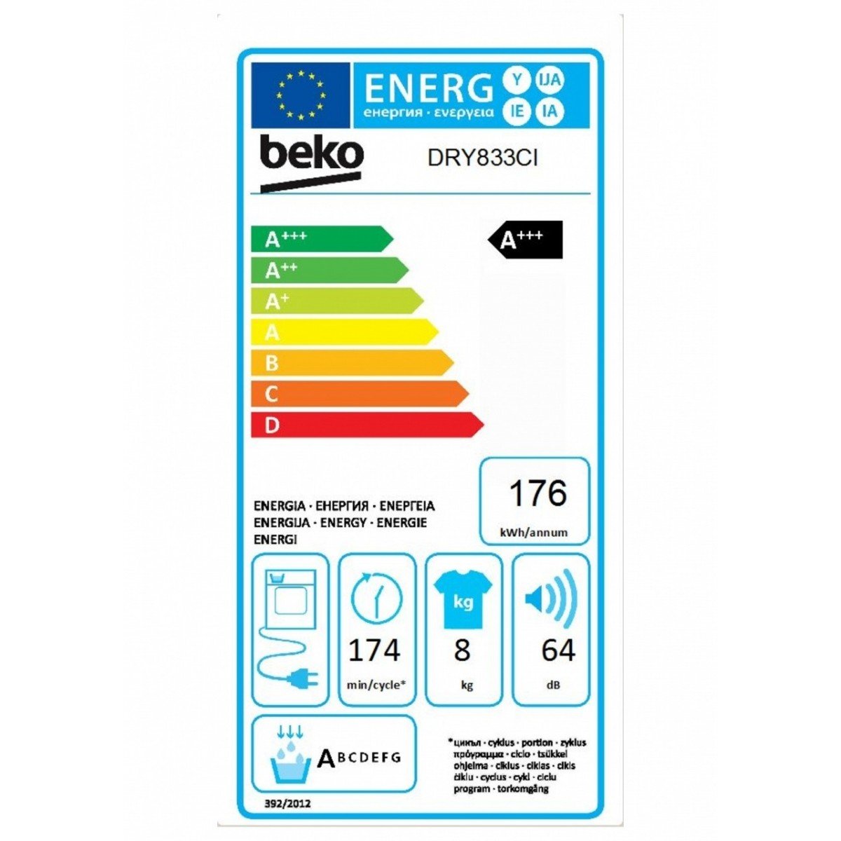 beko asciug.standard dry833ci 8kg