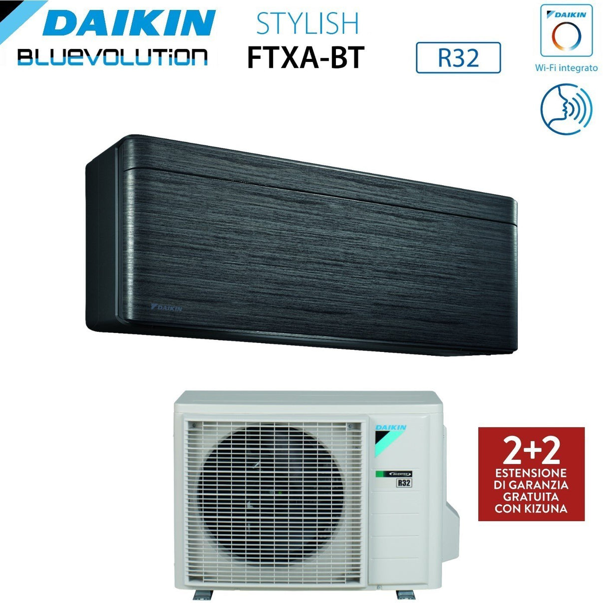 climatizzatore condizionatore daikin bluevolution inverter serie ftxa bt stylish real blackwood 9000 btu ftxa25bt r 32 wi fi integrato classe a___ colore legno nero garanzia italiana novita
