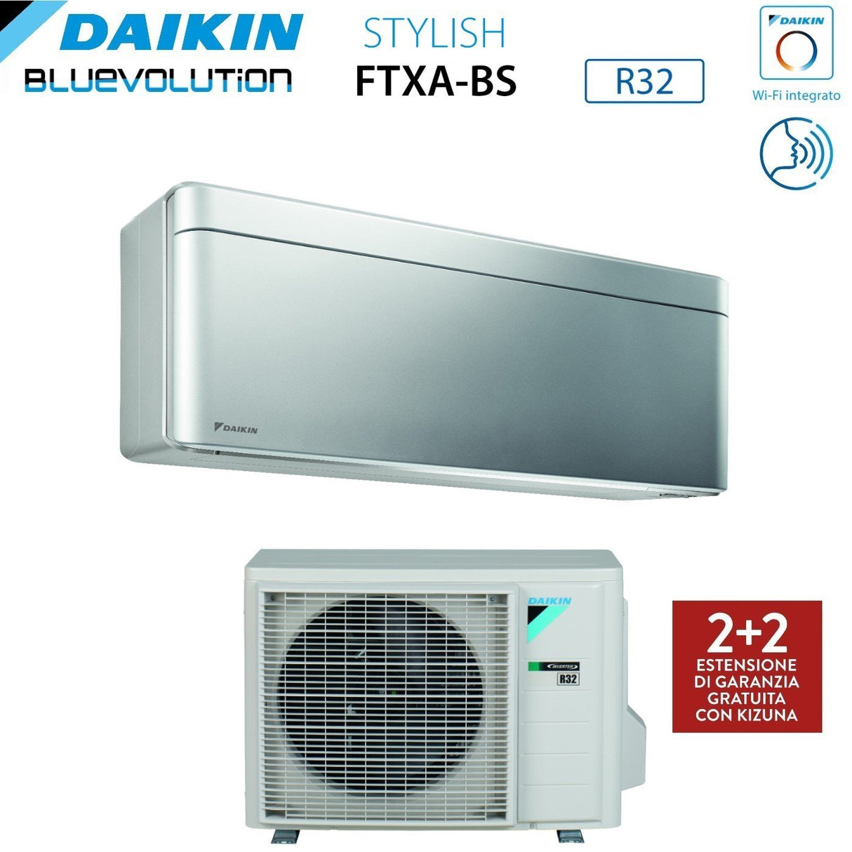 climatizzatore condizionatore daikin bluevolution inverter serie stylish total silver 15000 btu ftxa42bs r 32 wi fi integrato classe a__ colore grigio garanzia italiana