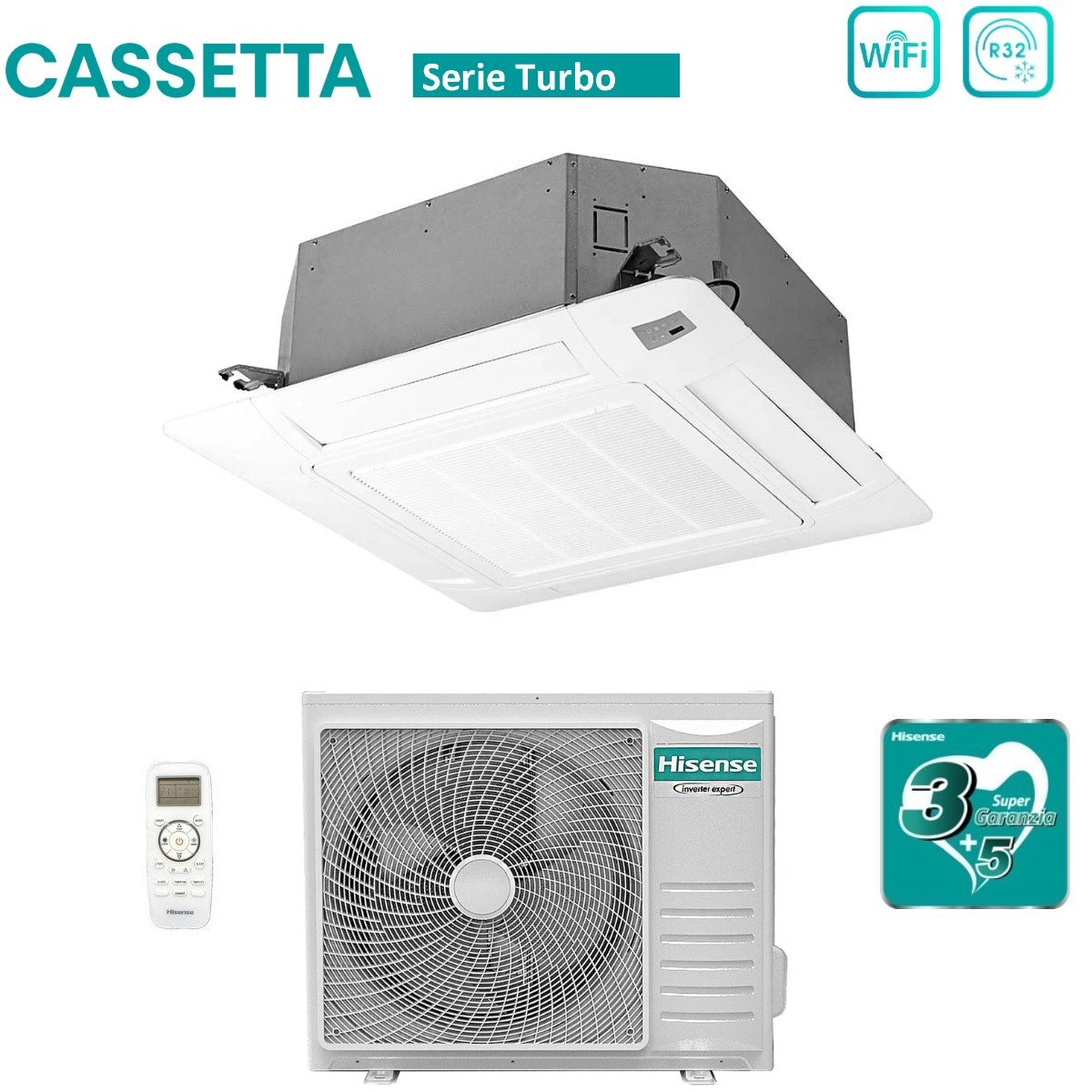 climatizzatore condizionatore hisense inverter a cassetta serie turbo 24000 btu act71ur4rjc8 _ auw71u4rk8 r 32 wi fi optional classe a__ a__ con telecomando e pannello incluso