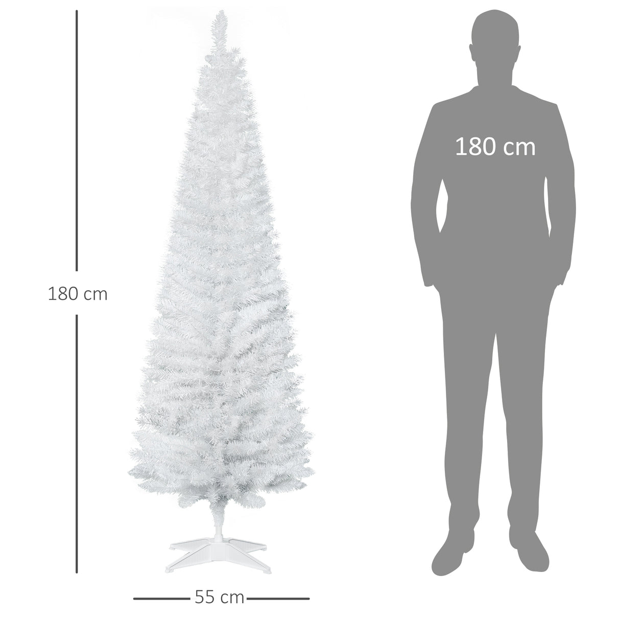 easycomfort easycomfort albero di natale artificiale 180 cm con rami realistici albero di natale alto e stretto con base in plastica bianco