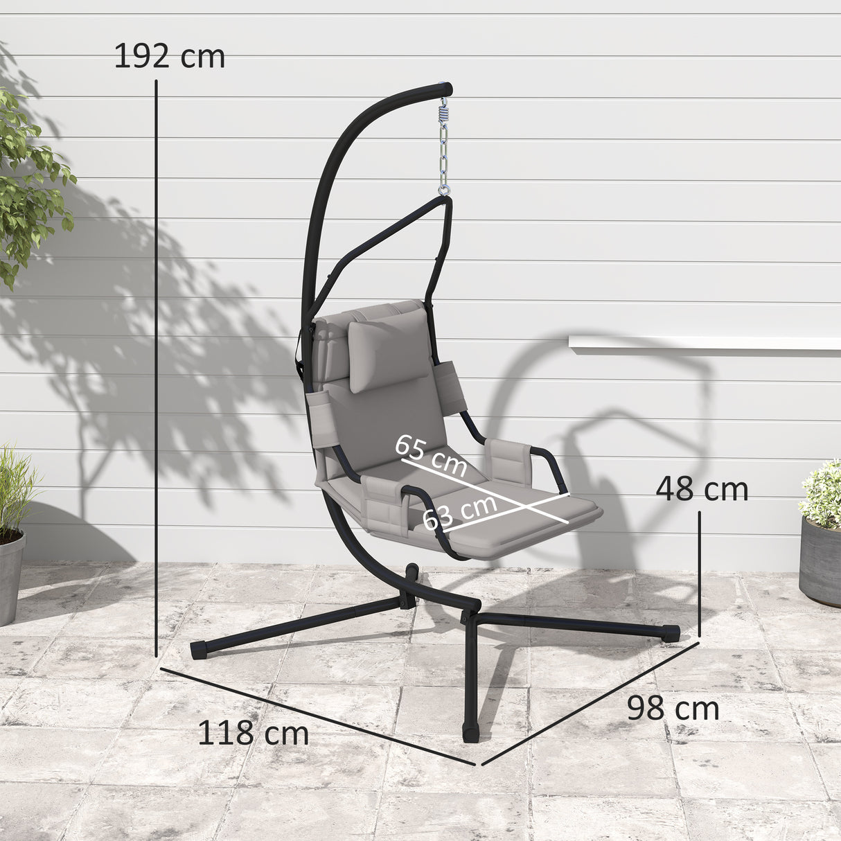 easycomfort easycomfort amaca a dondolo imbottita con cuscino gancio e catena in acciaio e poliestere 118x98x192 cm grigio e nero