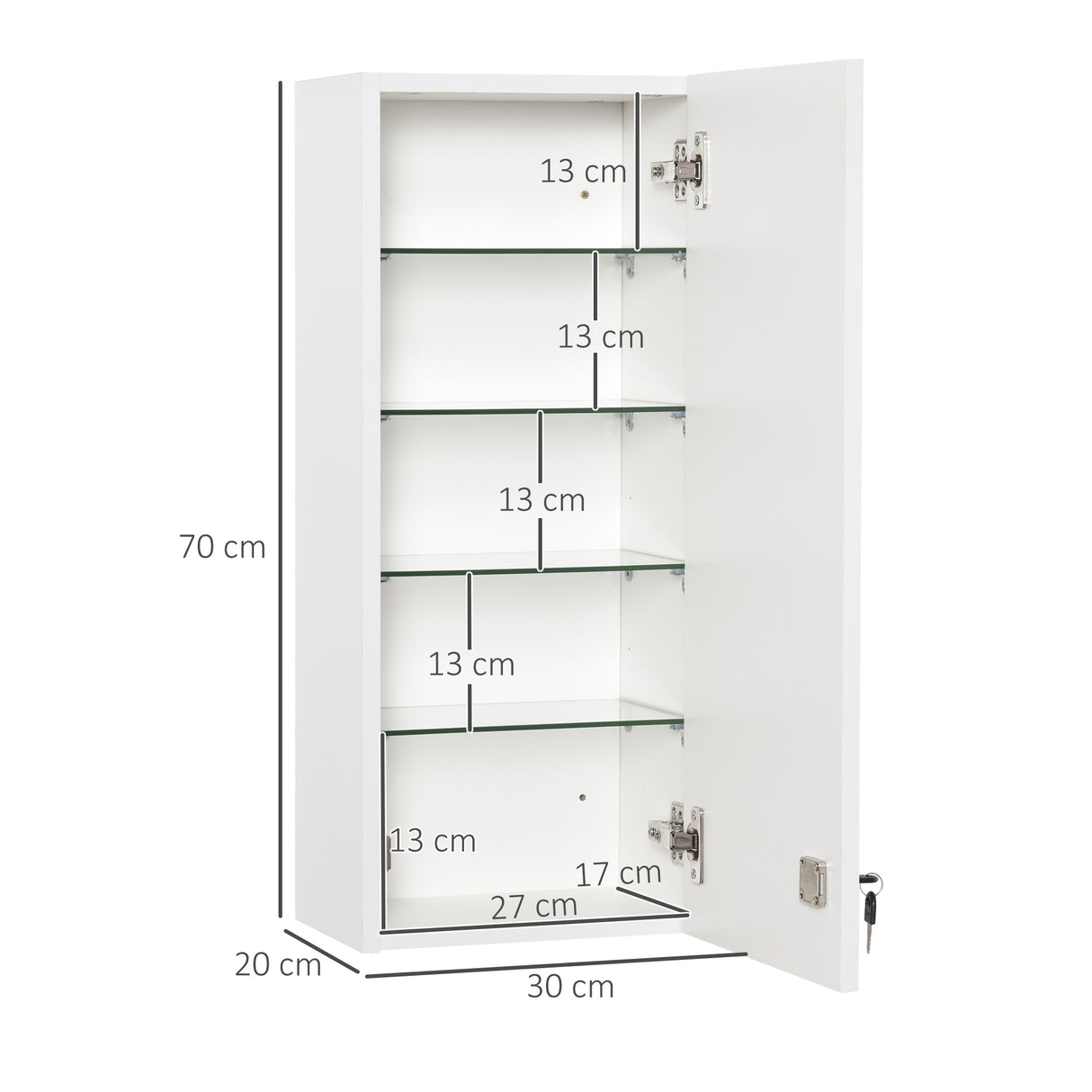 easycomfort easycomfort armadietto medicinali a muro con serratura 5 ripiani e mensole regolabili in legno e vetro bianco 30x20x70cm