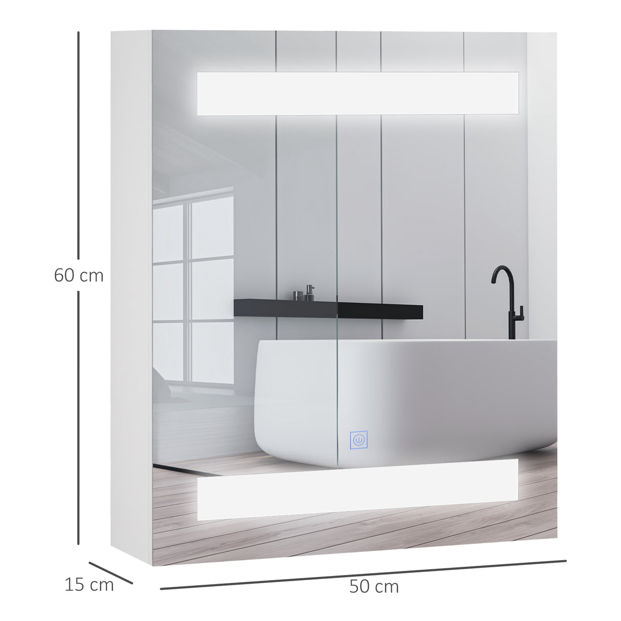 easycomfort easycomfort armadietto pensile da bagno con 1 anta specchio e luci a led 2 ripiani interni mdf bianco 60 x 50 x 15cm ean 8054144138923