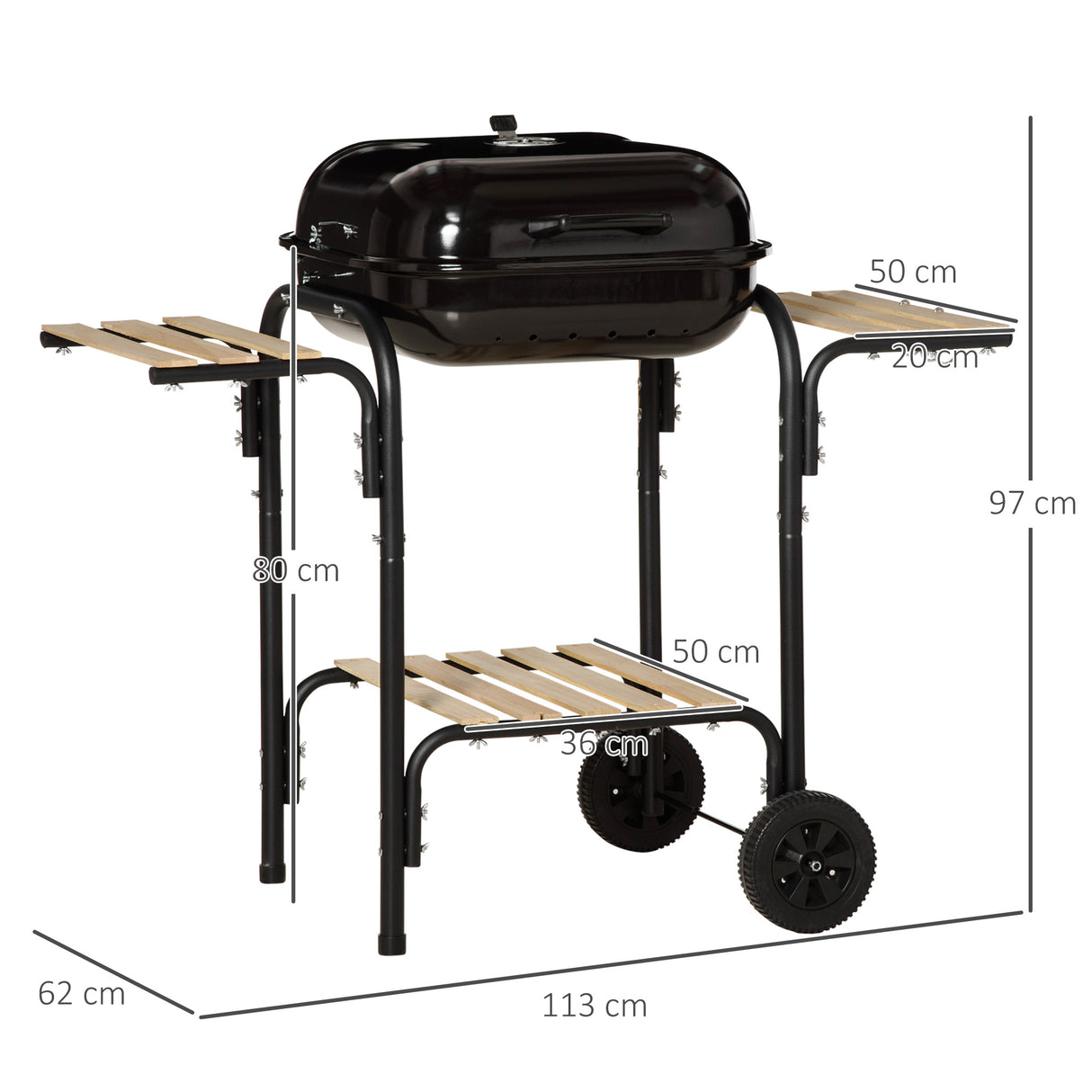 easycomfort easycomfort barbecue a carbone con coperchio ripiani e ruote completo di spatola pinza e coltello nero