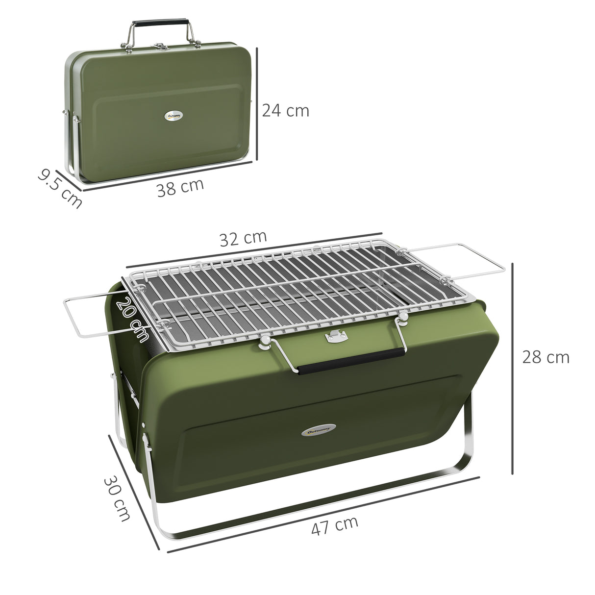 easycomfort easycomfort barbecue a carbonella portatile e pieghevole a valigetta con manico 47x30x28 cm verde