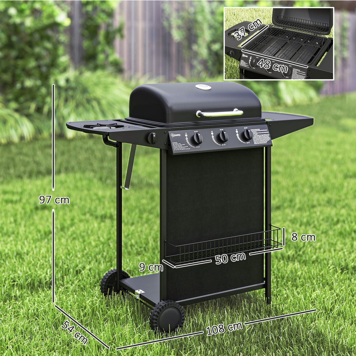 easycomfort easycomfort barbecue a gas con 4 bruciatori indipendenti e coperchio con termometro 108x54x97 cm nero