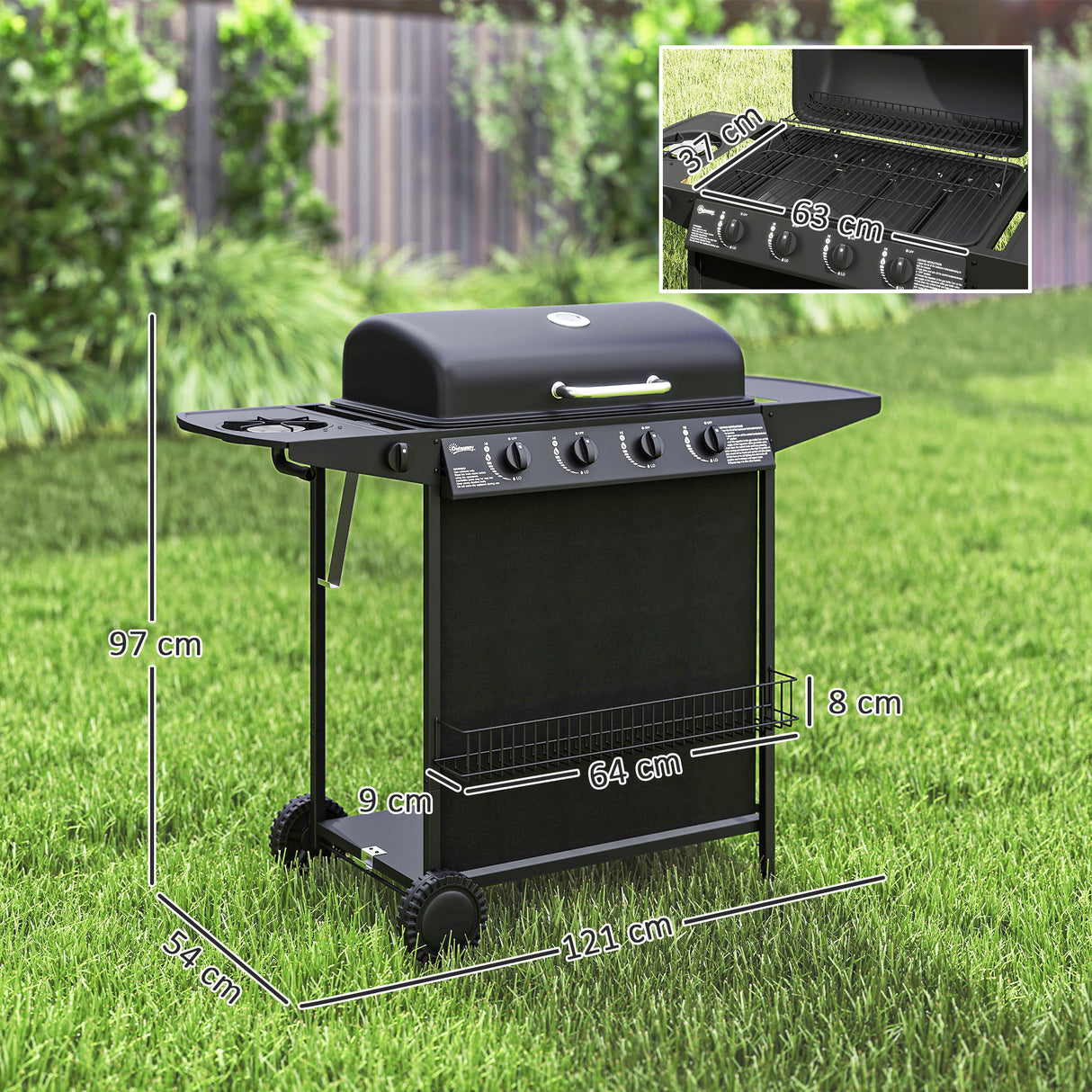 easycomfort easycomfort barbecue a gas con 41 bruciatori indipendenti e coperchio con termometro 121x54x97 cm nero