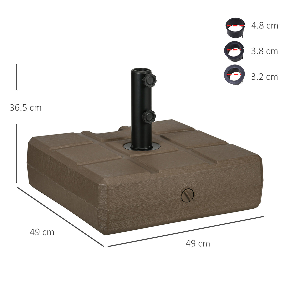 easycomfort easycomfort base per ombrellone da giardino riempibile con maniglia in hdpe e acciaio 49x49x36 5 cm marrone
