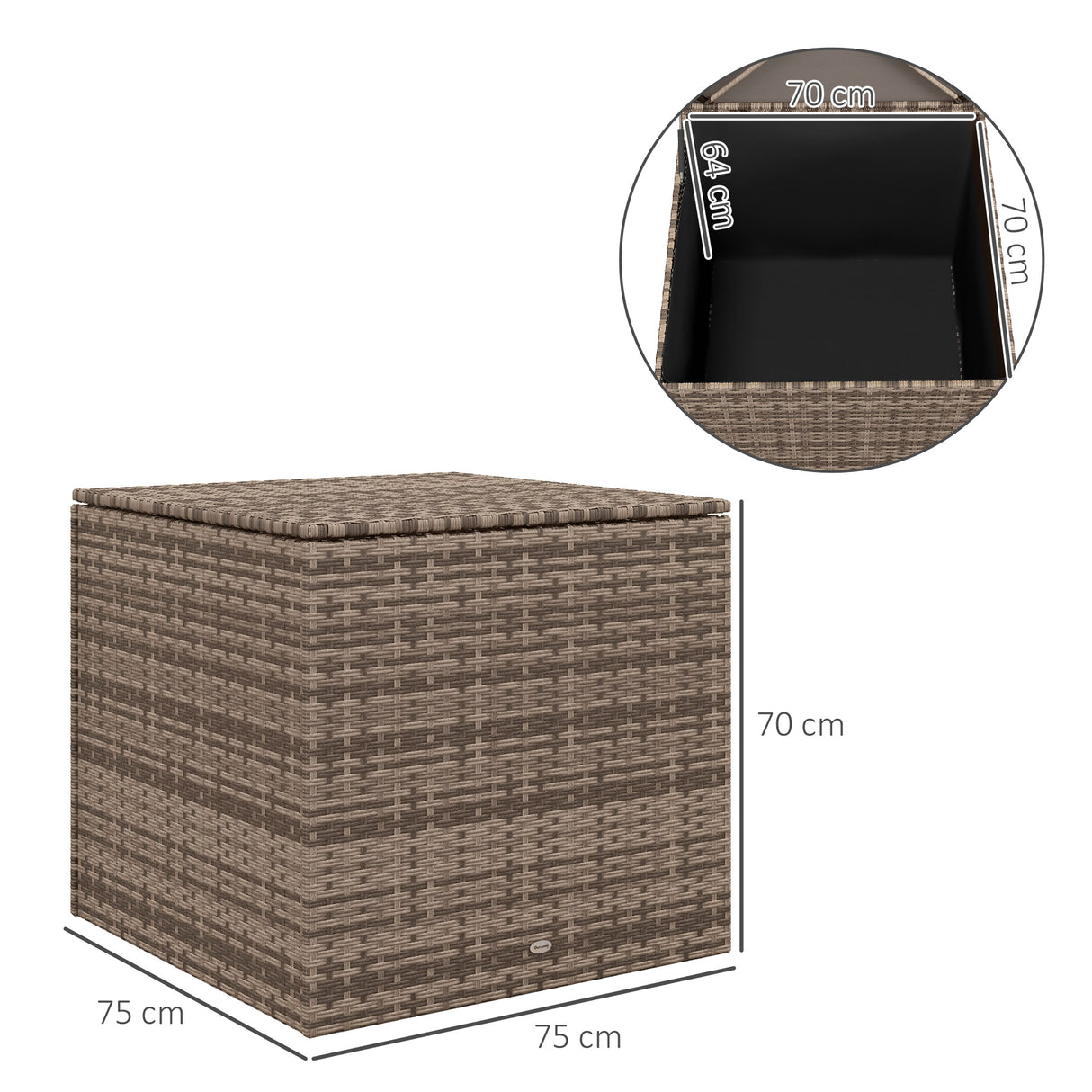 easycomfort easycomfort baule da esterno in rattan pe e acciaio con fodera interna 75x75x70 cm nero e color sabbia