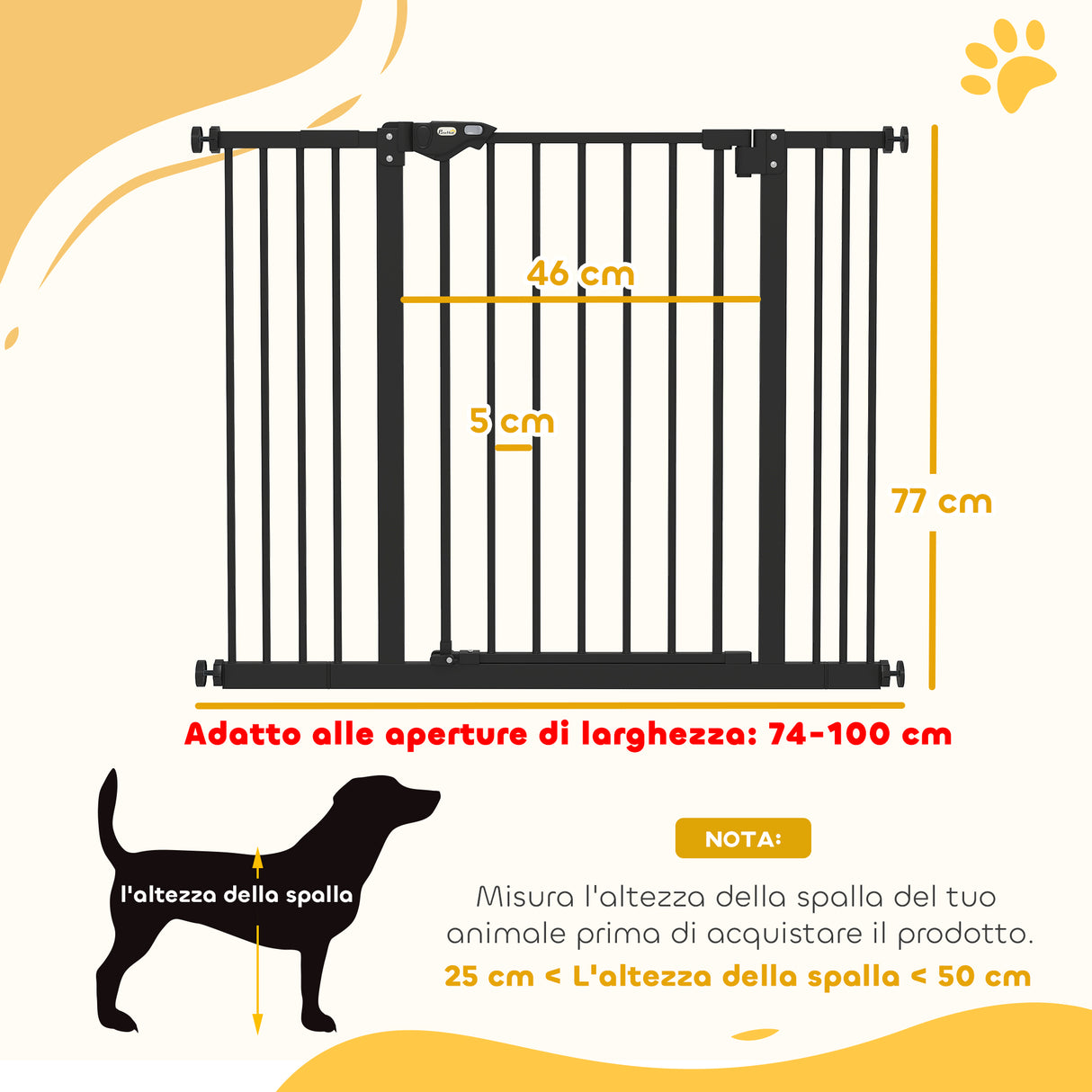 easycomfort easycomfort cancellino per cani a 2 estensioni con larghezza regolabile fino a 100 cm e chiusura automatica nero