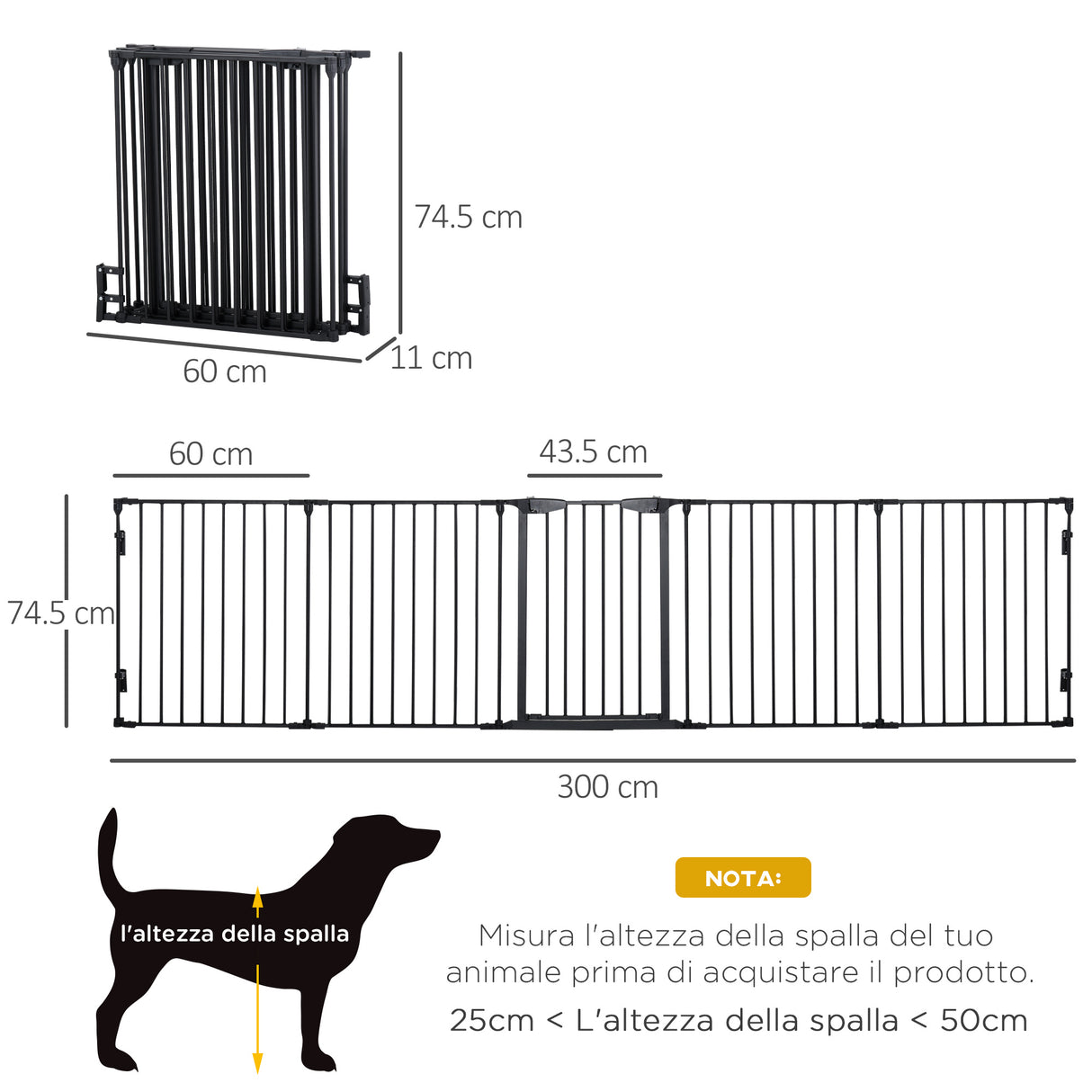easycomfort easycomfort cancellino per cani taglia piccola e media pieghevole a 5 pannelli in metallo e plastica 300x3x74 5 cm nero