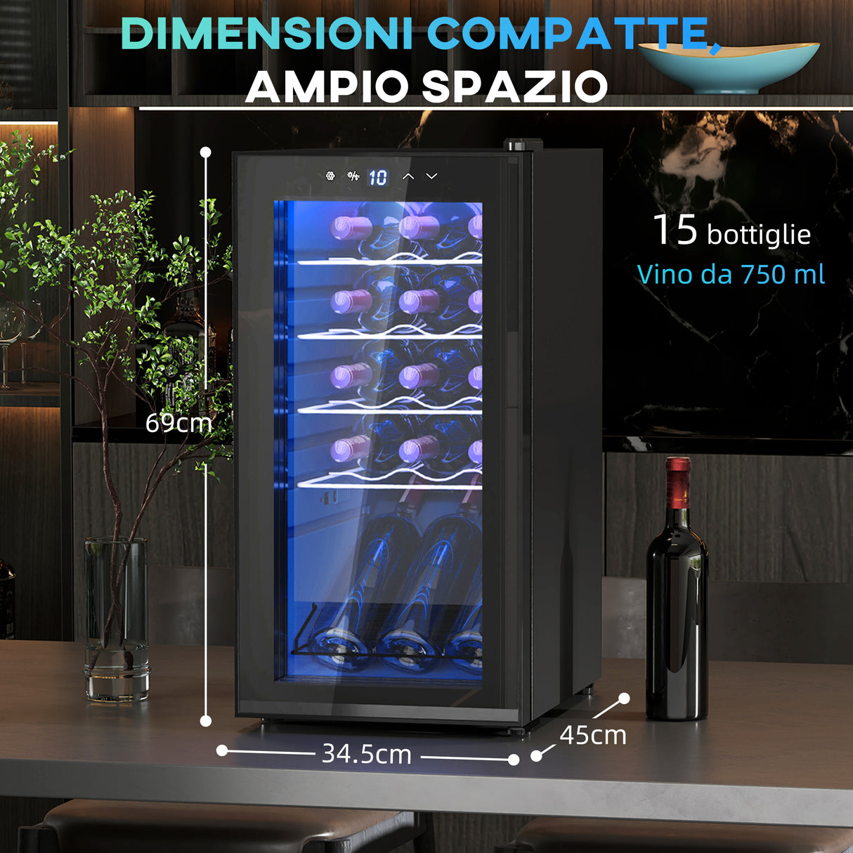 easycomfort easycomfort cantinetta vino frigo per 15 bottiglie capacita 44l con controllo temperatura e ripiani regolabili nero