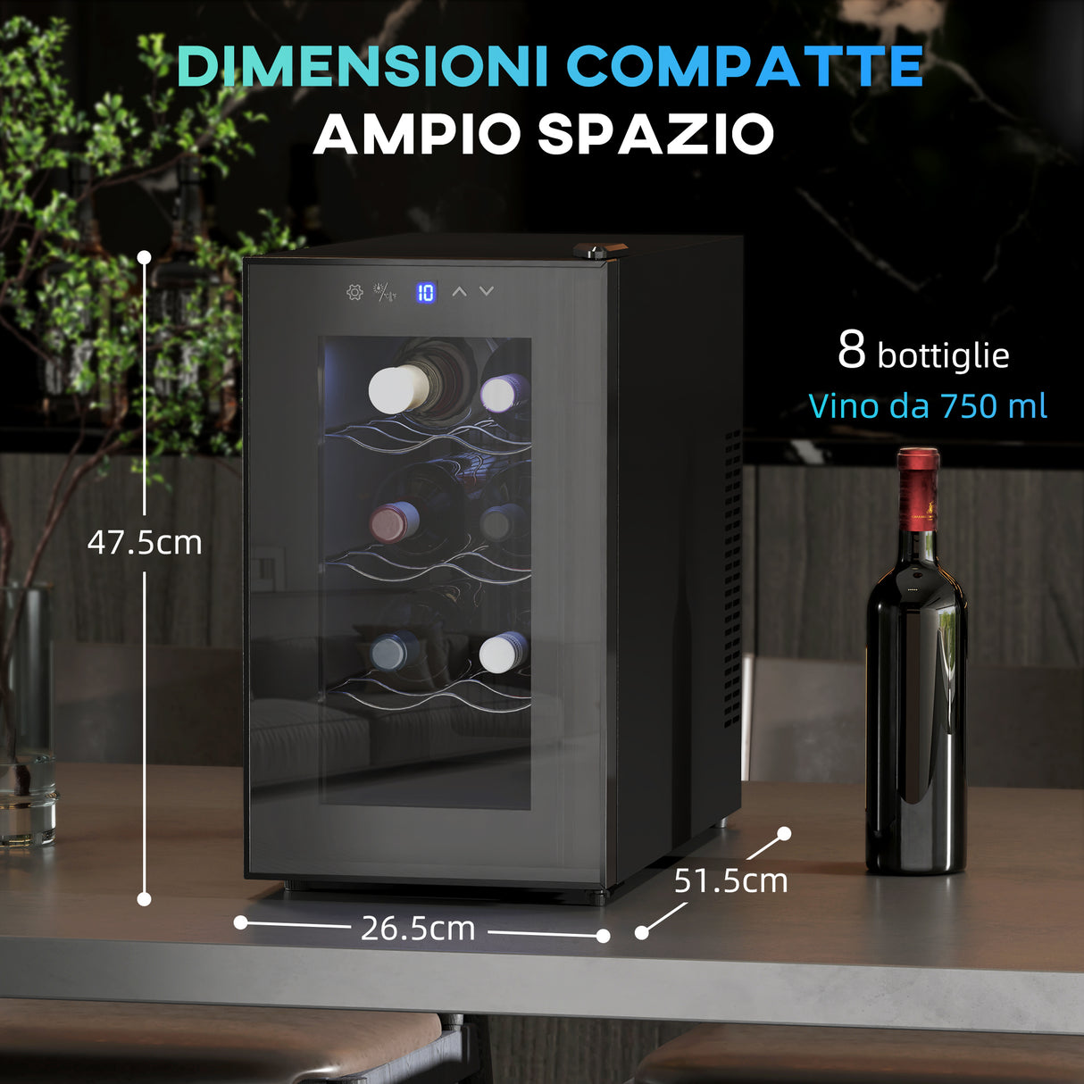 easycomfort easycomfort cantinetta vino refrigerata per 8 bottiglie capacita 21l display touch e ripiani regolabili nero