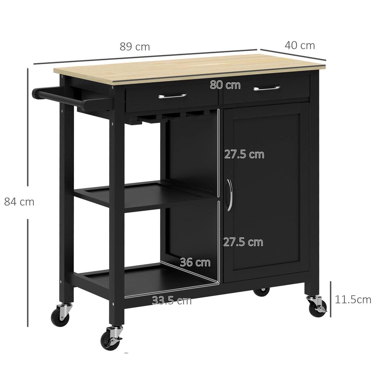 easycomfort easycomfort carrello cucina classico con cassetti ruote e armadietto 2 ante salvaspazio 89x40x84cm nero