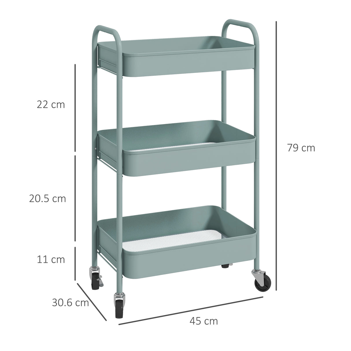 easycomfort easycomfort carrello da cucina a 3 livelli con maniglie e 4 rotelle in acciaio 45x30 6x79 cm azzurro