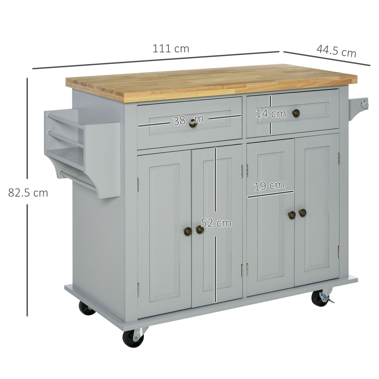 easycomfort easycomfort carrello da cucina con 2 cassetti e 2 armadietti piano in legno portaspezie e porta canovacci grigio