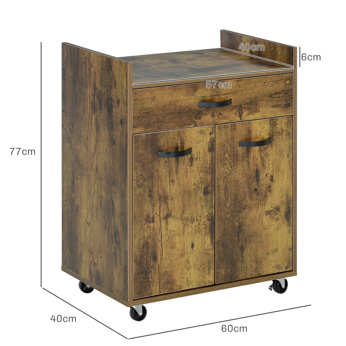 easycomfort easycomfort carrello da cucina con cassetto armadietto e 4 ruote in legno 60x40x77cm marrone rustico