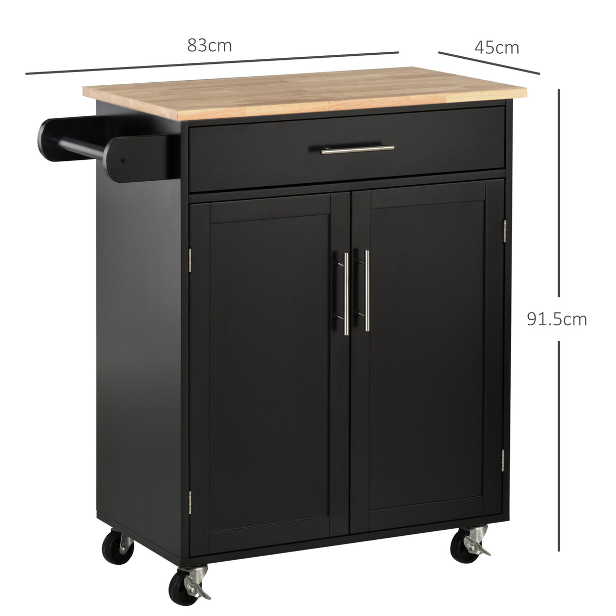 easycomfort easycomfort carrello da cucina con cassetto e armadietto 2 ante ruote e barra laterale 83x45x91 5cm nero