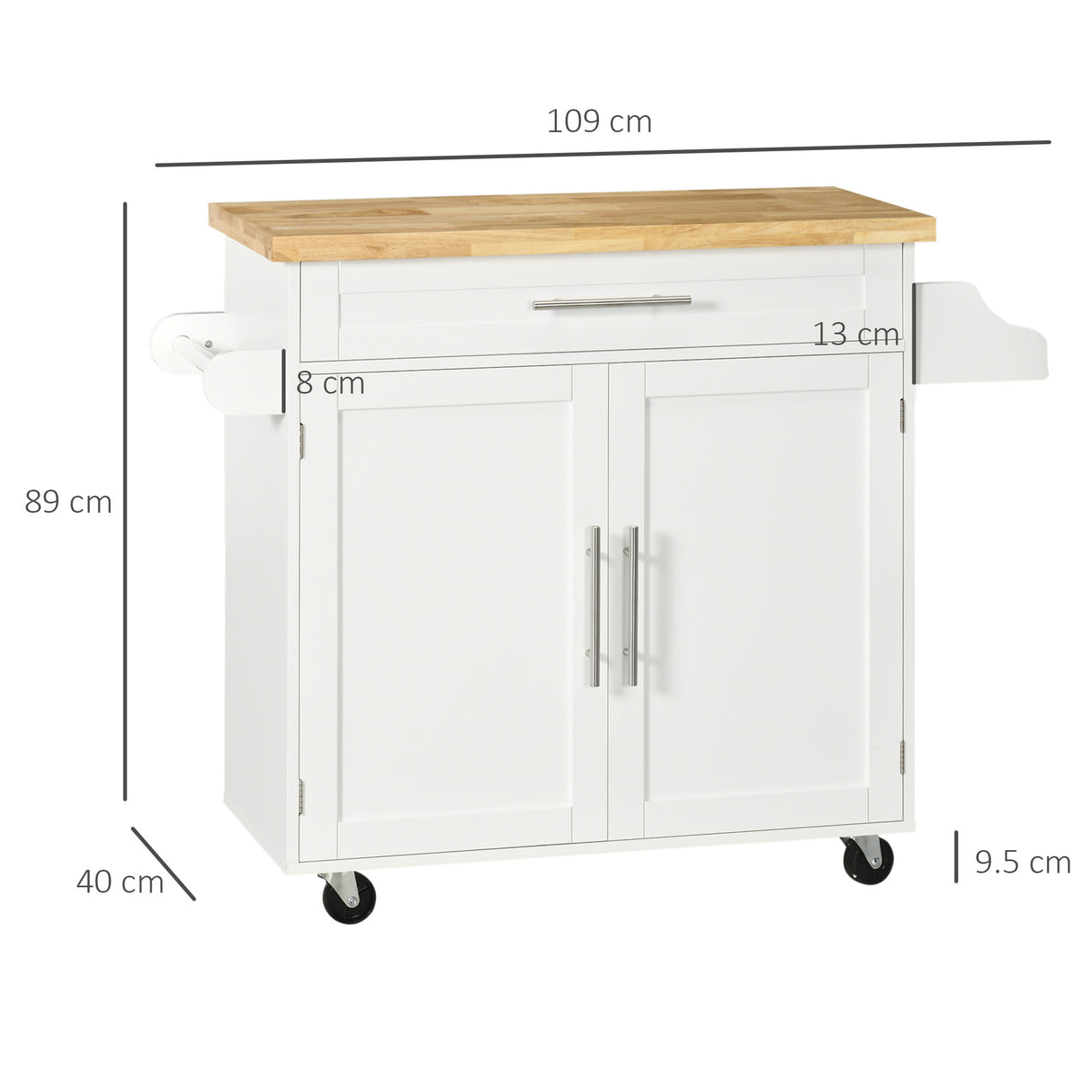easycomfort easycomfort carrello da cucina con cassetto portaspezie armadietto e 4 ruote 109x40x89cm bianco