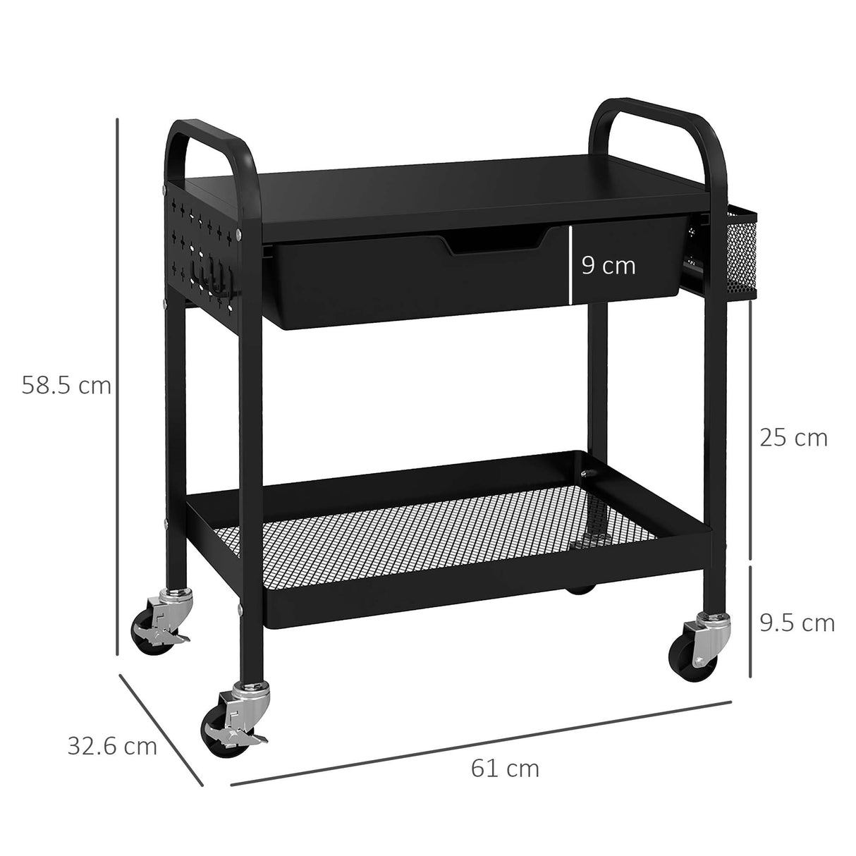 easycomfort easycomfort carrello da cucina con cesto cassetto estraibile e 3 ganci in pp e metallo 61x32 6x58 5 cm nero