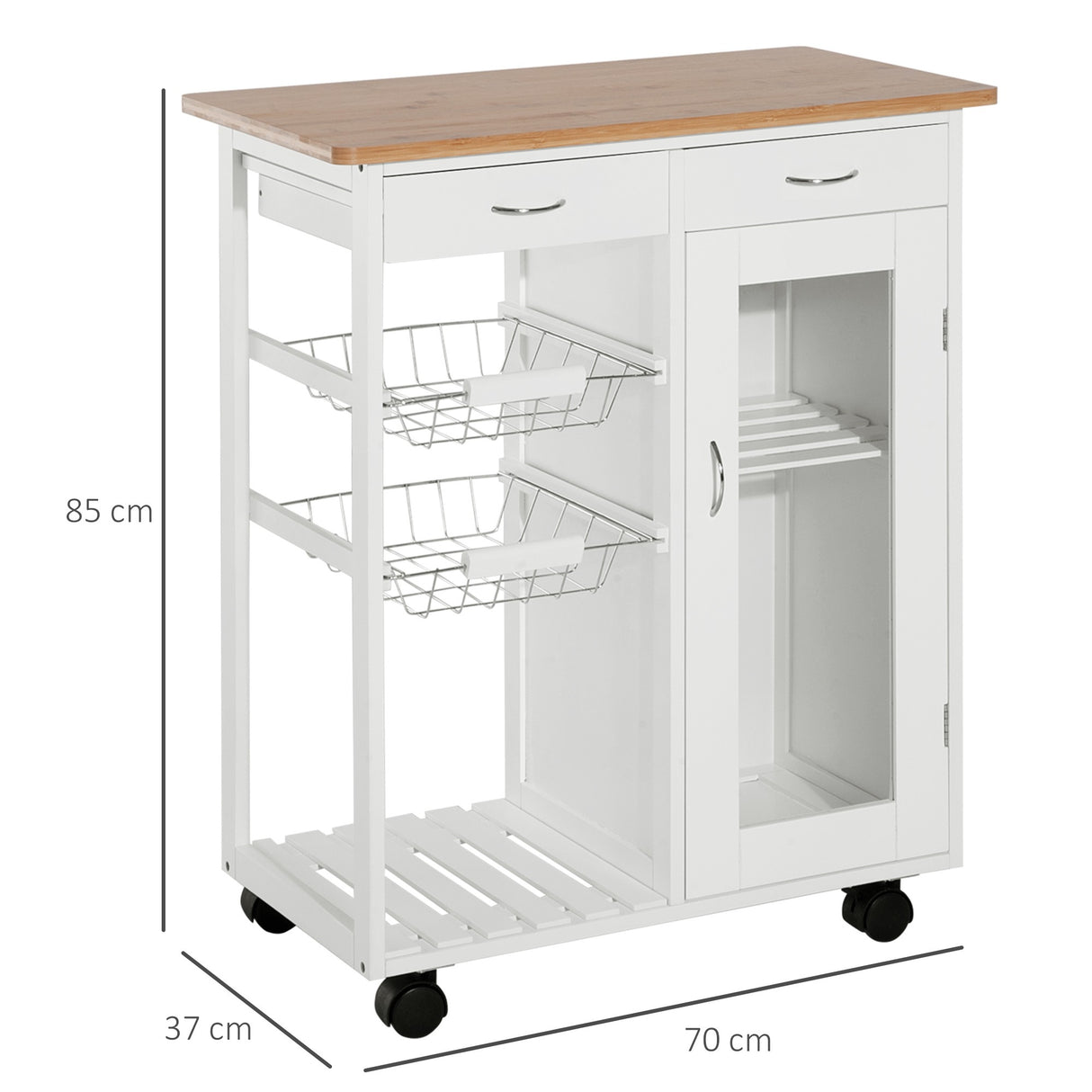 easycomfort easycomfort carrello da cucina con ruote cassetti e 2 cesti mobile da cucina salvaspazio in legno di pino bianco 70 x 37 x 85cm ean 8054144137285