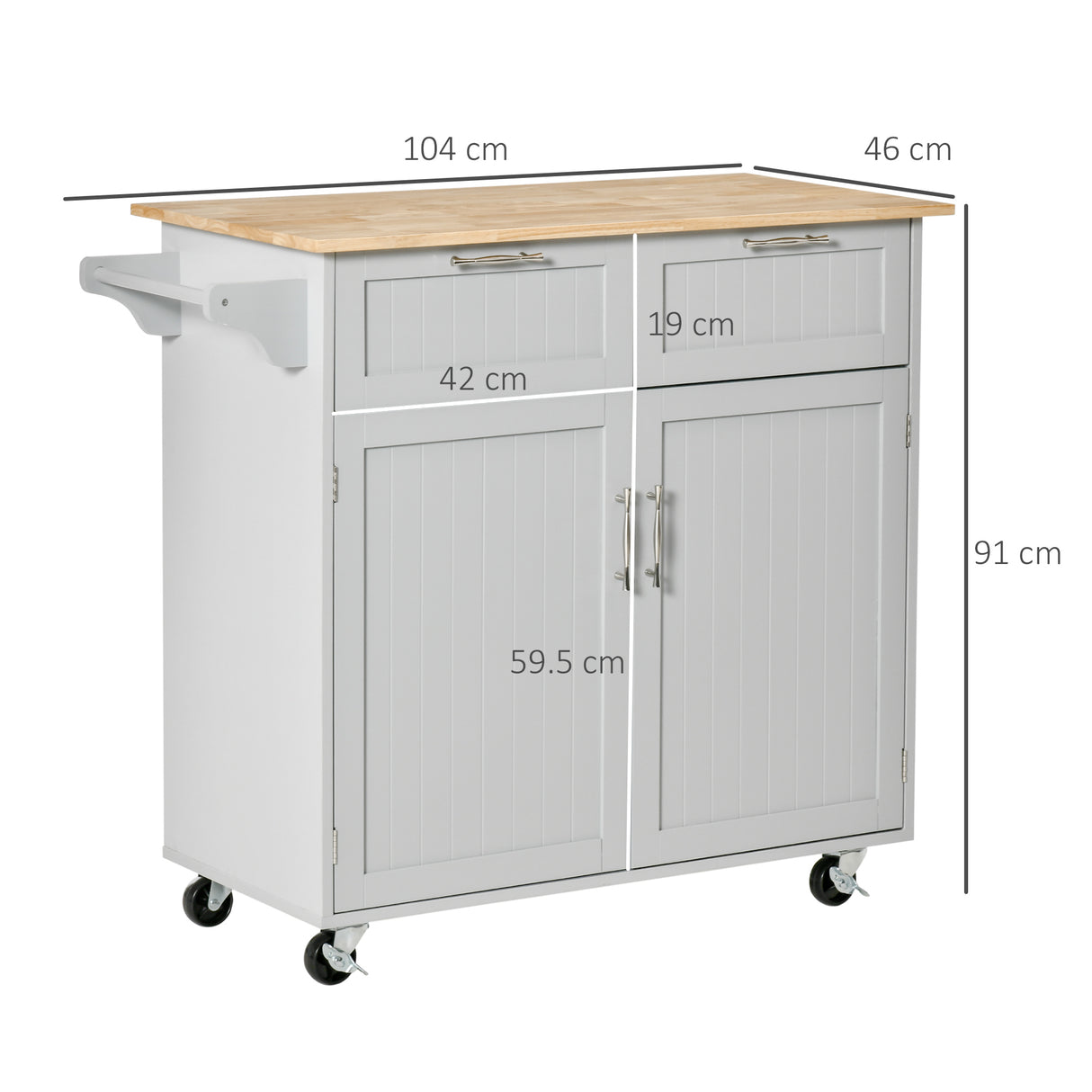 easycomfort easycomfort carrello da cucina multiuso in legno con 2 cassetti armadietto e 4 ruote 104x46x91cm grigio