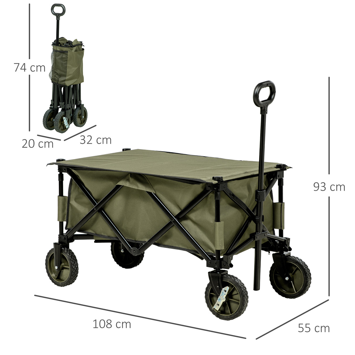 easycomfort easycomfort carrello da giardino 125l pieghevole con maniglia e 5 sacche 108x55x93 cm verde