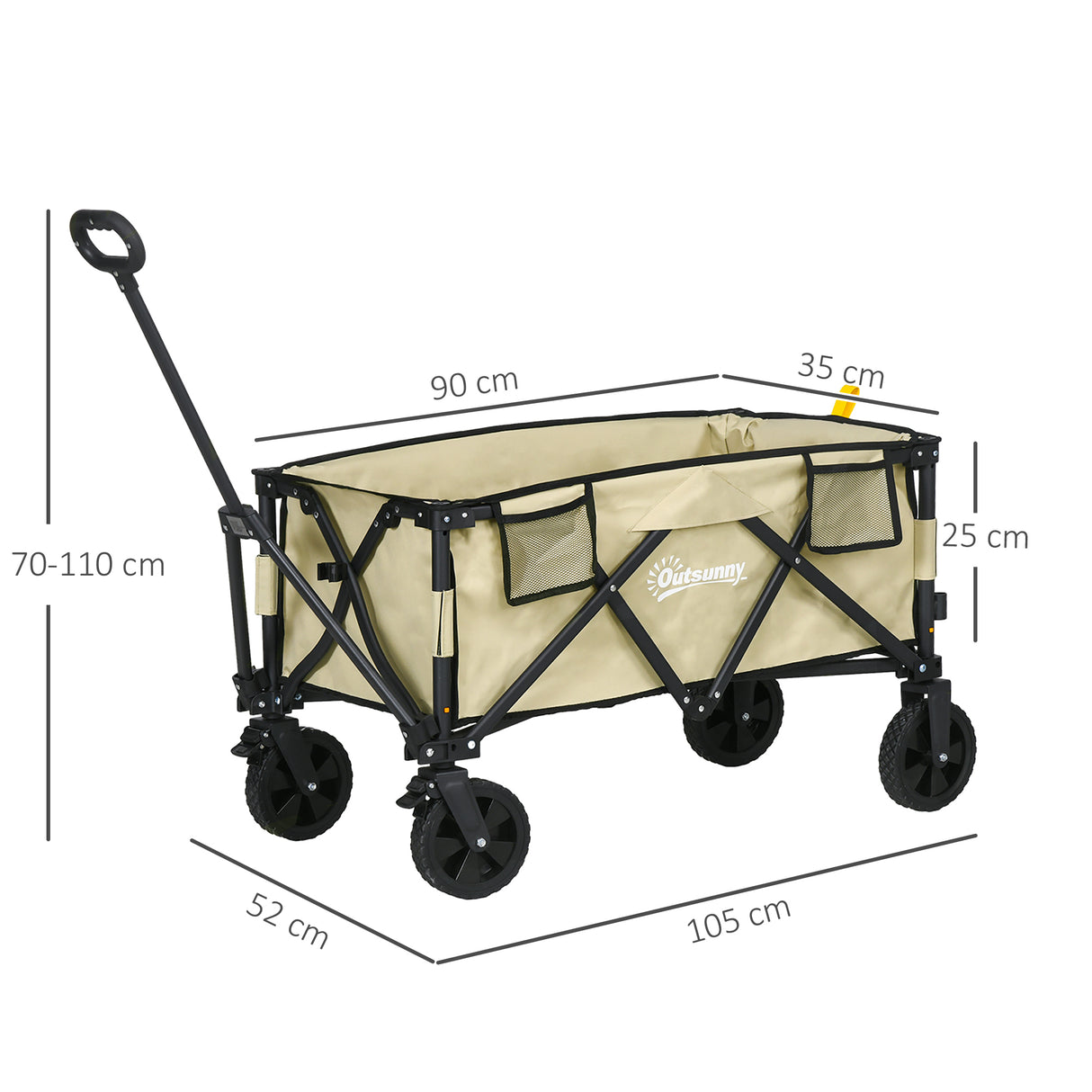 easycomfort easycomfort carrello da giardino pieghevole da 78l in acciaio tessuto oxford e plastica 105x52x70 110 cm color kaki