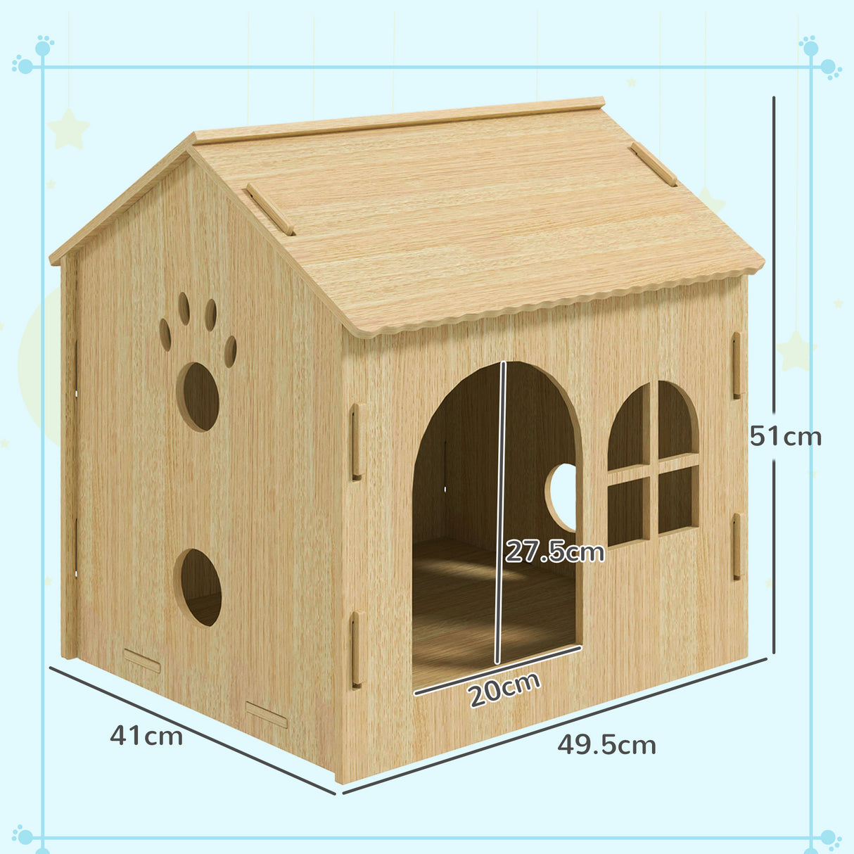 easycomfort easycomfort casetta per cani da interni con finestrella e ingresso anteriore in legno 49 5x41x51 cm color rovere