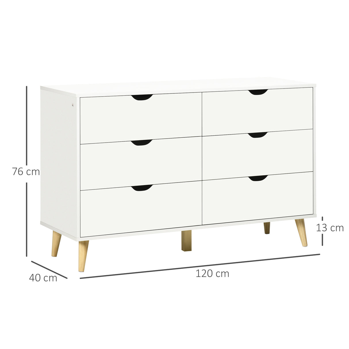 easycomfort easycomfort cassettiera 6 cassetti con maniglie laminate in legno di pino 120x40x76 cm bianca e color legno