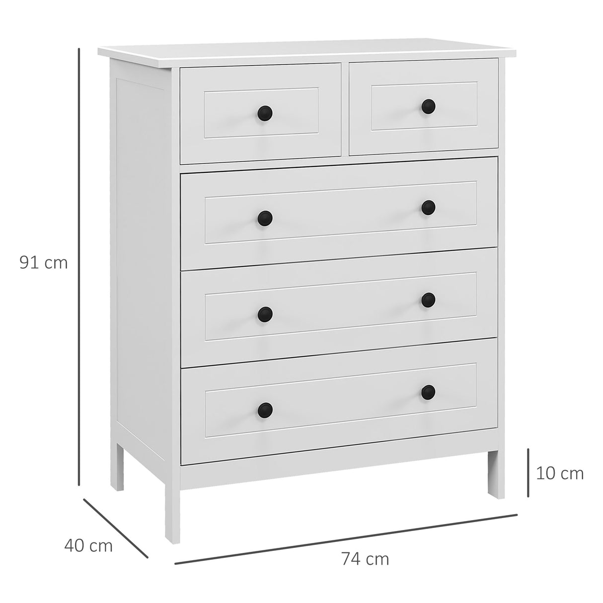 easycomfort easycomfort cassettiera con 5 cassetti in legno salvaspazio e antiribaltamento 74x40x91cm bianco