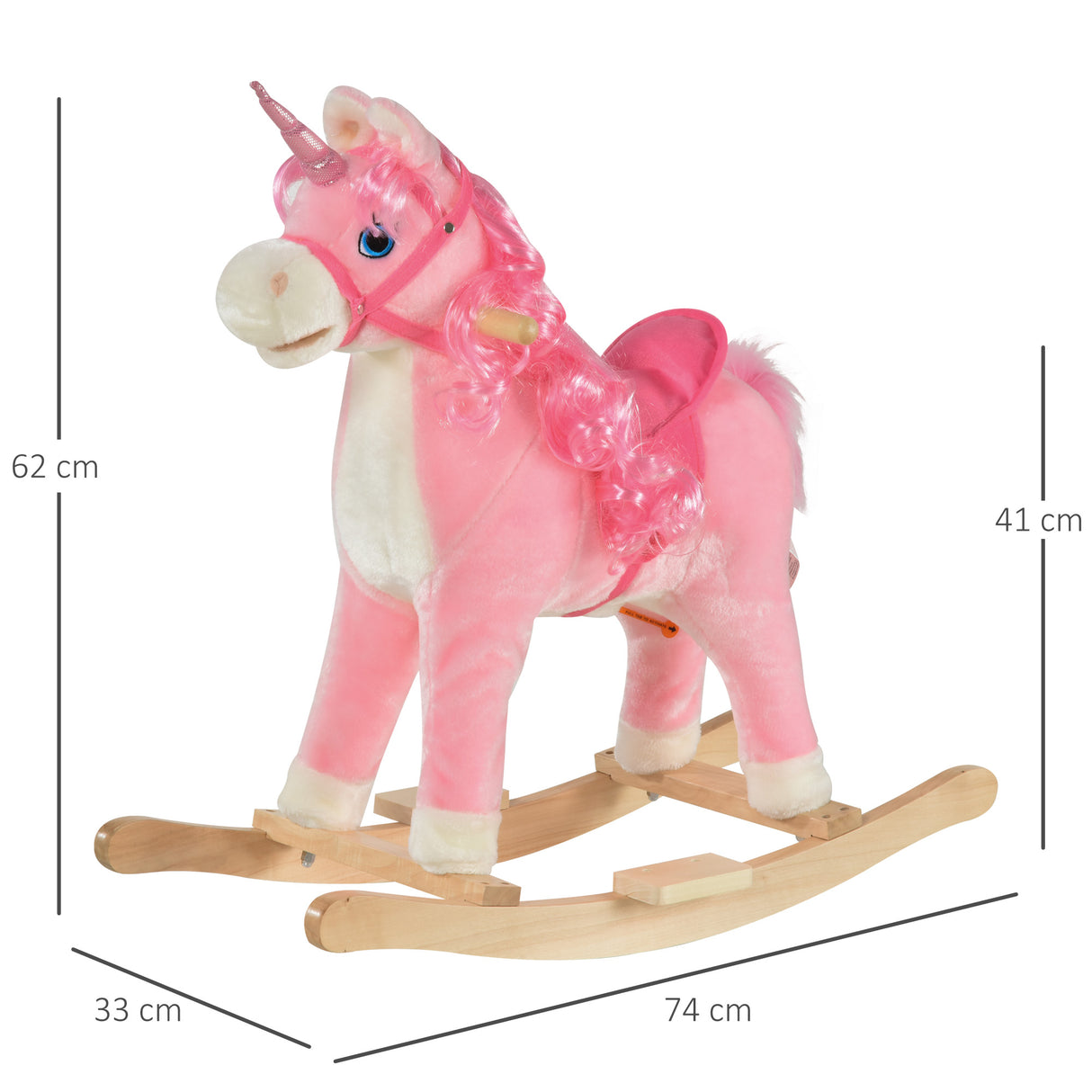 easycomfort easycomfort cavallo a dondolo per bambini 36 72 mesi unicorno a dondolo con suoni in legno e peluche rosa 74x33x62cm