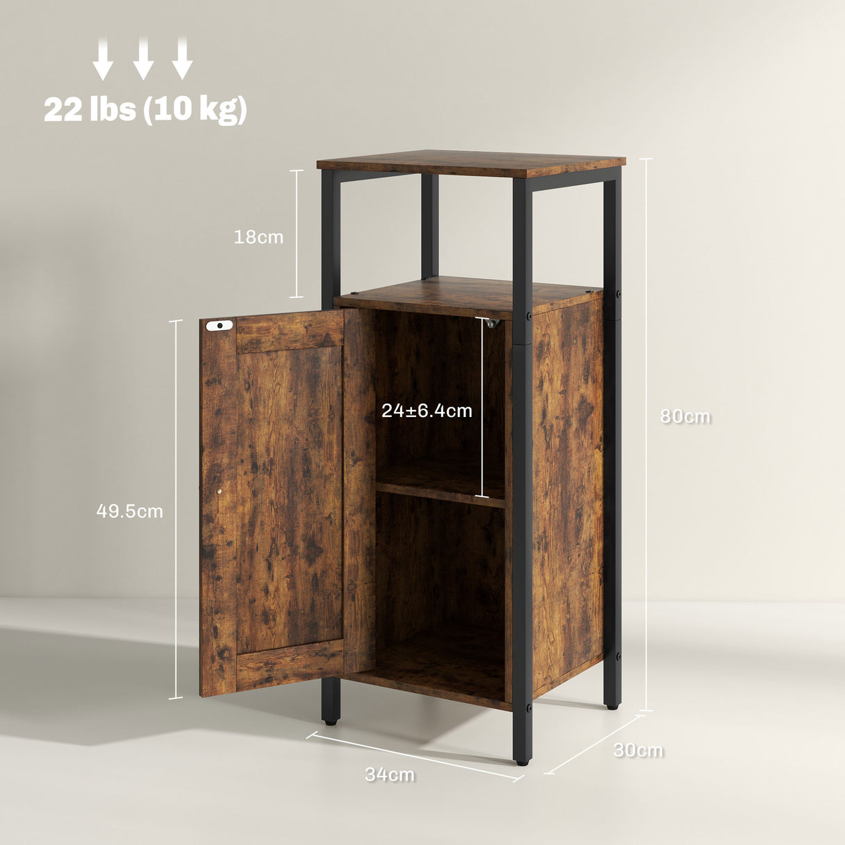 easycomfort easycomfort comodino industriale con 2 ripiani e scaffale interno regolabile in legno e acciaio 34x30x80 cm marrone