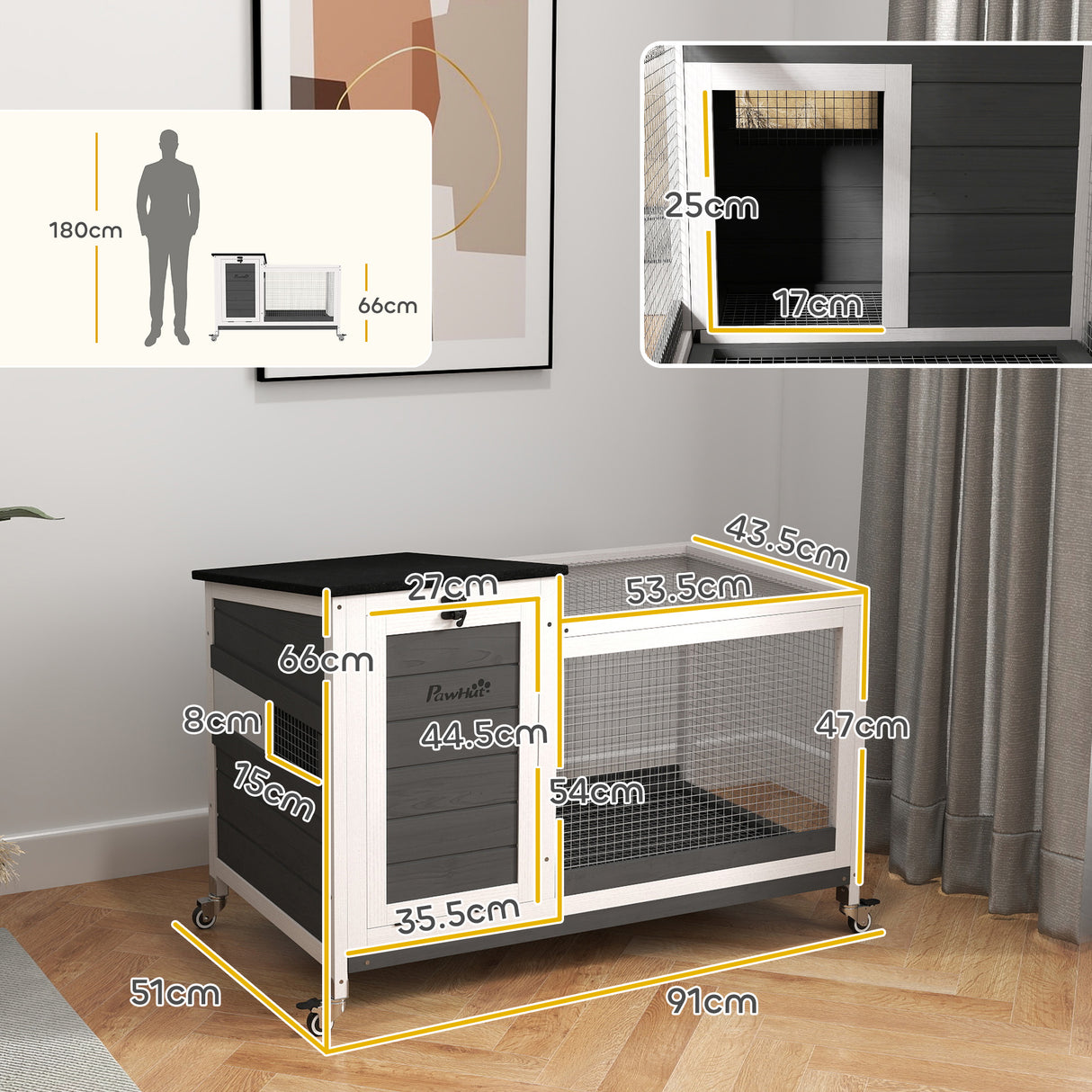 easycomfort easycomfort conigliera da esterno a rotelle con vassoio estraibile in legno di abete e acciaio 91x51x66 cm multicolore