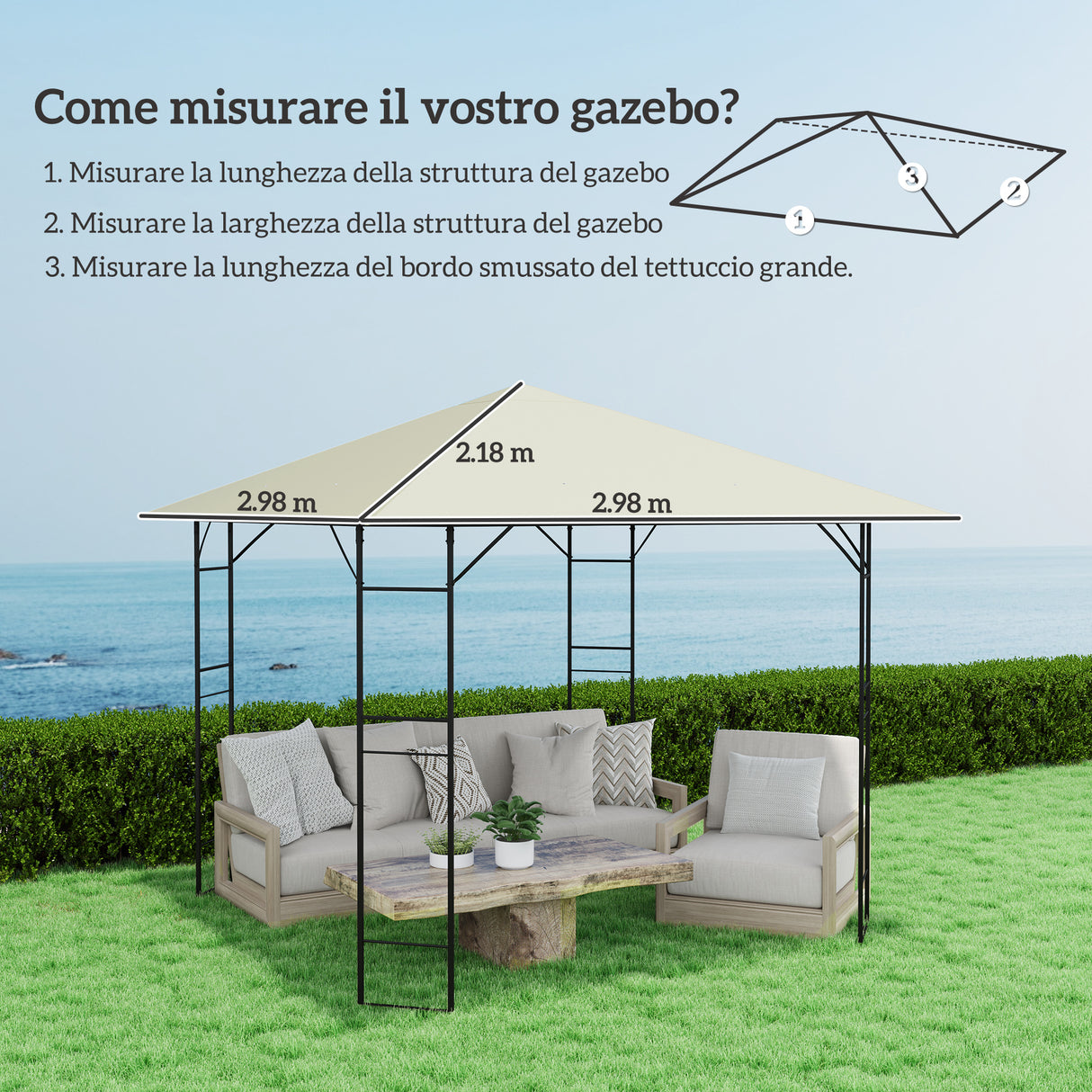 easycomfort easycomfort copertura per gazebo 3x3 m da giardino con 8 fori di drenaggio in tessuto oxford 600d bianco crema