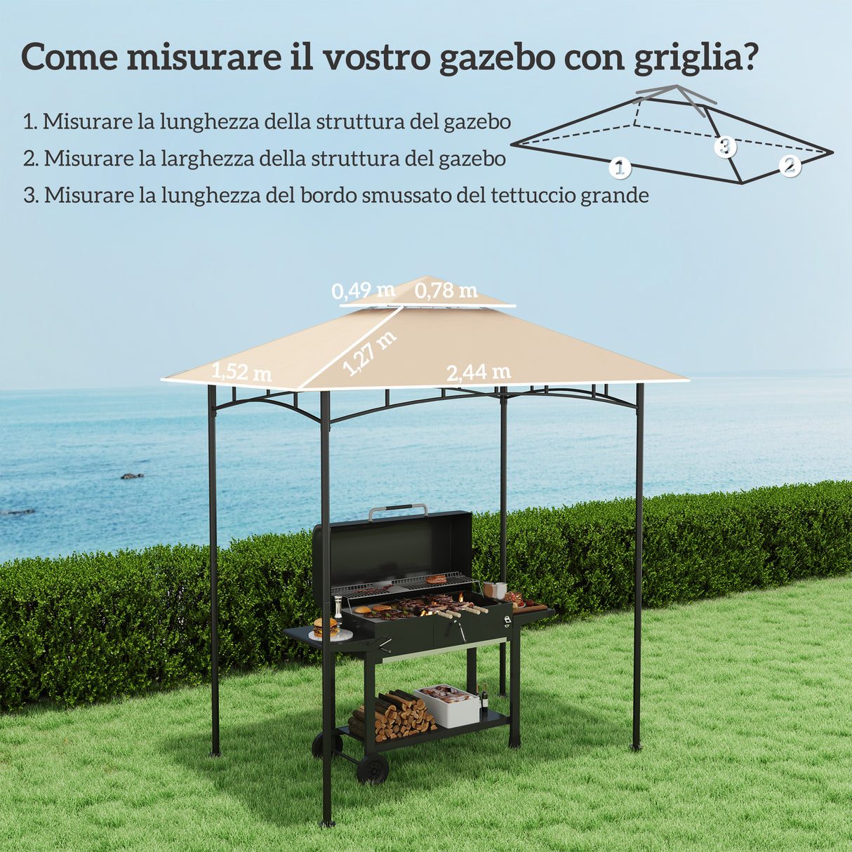 easycomfort easycomfort copertura per gazebo da giardino per barbecue 1 52x2 44 m a 2 livelli in poliestere 160gsm beige