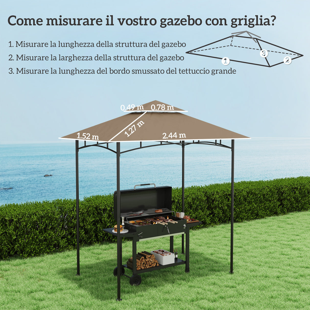 easycomfort easycomfort copertura per gazebo da giardino per barbecue 1 52x2 44 m a 2 livelli in poliestere 160gsm cachi