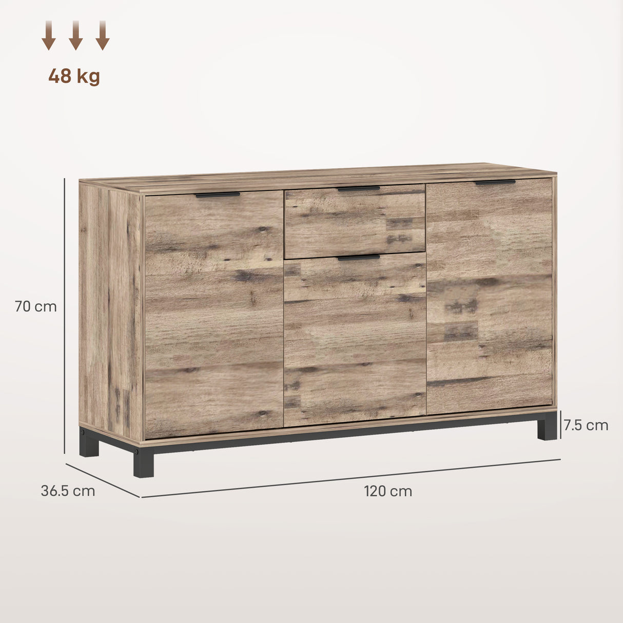 easycomfort easycomfort credenza buffet in stile industriale con cassetto e 3 armadietti in legno marrone 120x36 5x70 cm