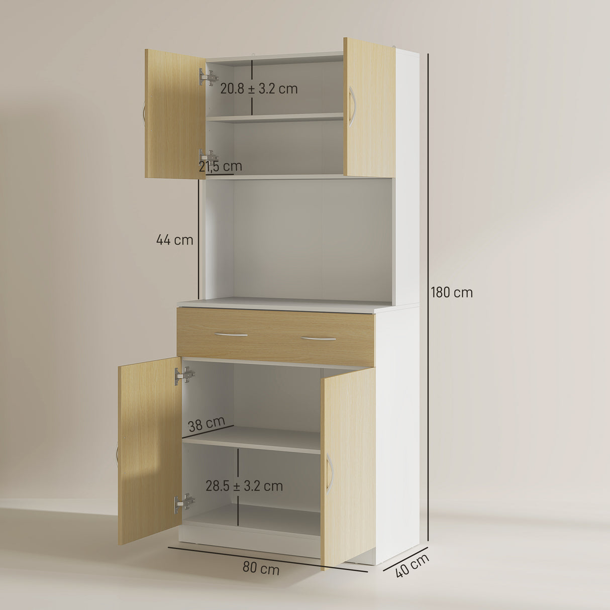 easycomfort easycomfort credenza cucina con armadietti a 2 ante e cassetto 80x40x180cm colore legno