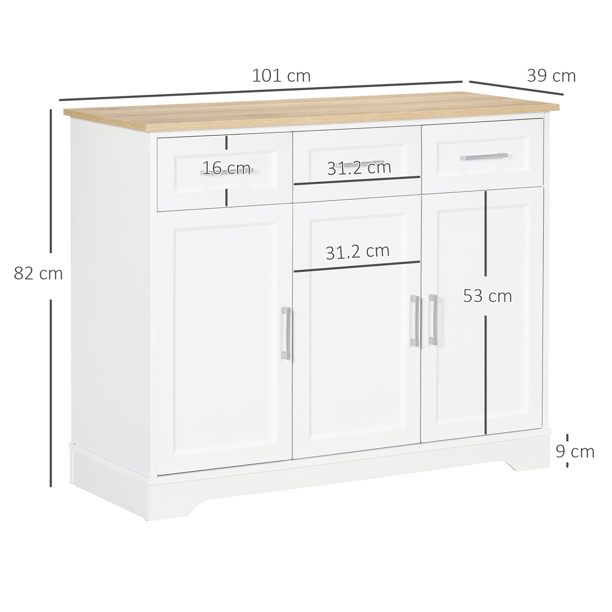 easycomfort easycomfort credenza moderna a 3 cassetti e 3 ante in mdf e truciolato con ripiano regolabile 101x39x82 cm bianco