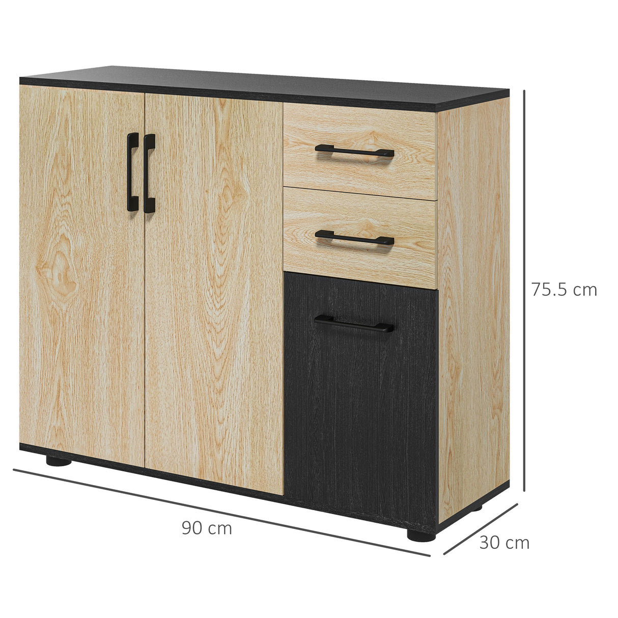 easycomfort easycomfort credenza moderna con 2 armadietti e 2 cassetti in legno 90x30x75 5cm noce e nero