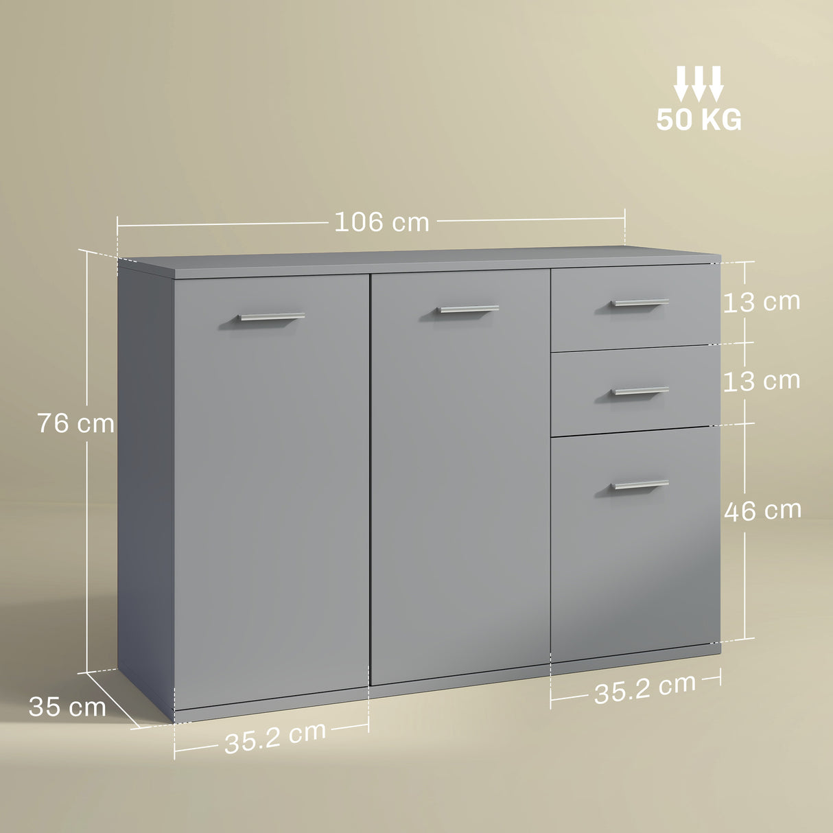 easycomfort easycomfort credenza moderna con 3 armadietti e 2 cassetti in legno 106x35x76 cm grigio chiaro