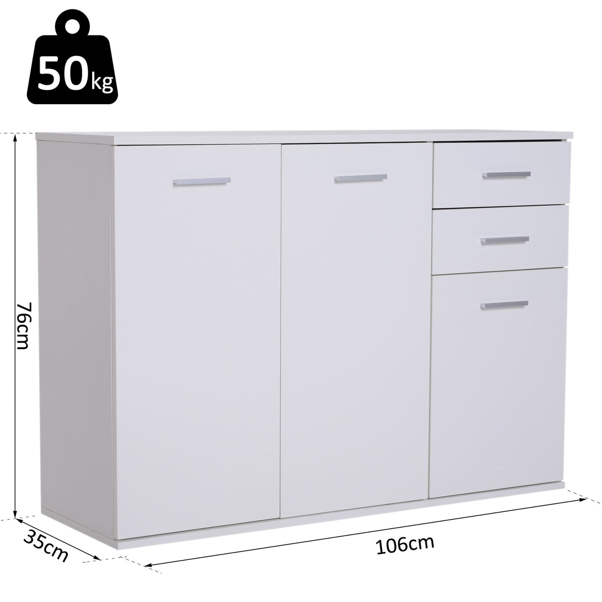 easycomfort easycomfort credenza soggiorno con 3 armadietti e 2 cassetti madia soggiorno moderna salvaspazio con ripiano regolabile in legno 106x35x76 cm bianco ean 8054111847575
