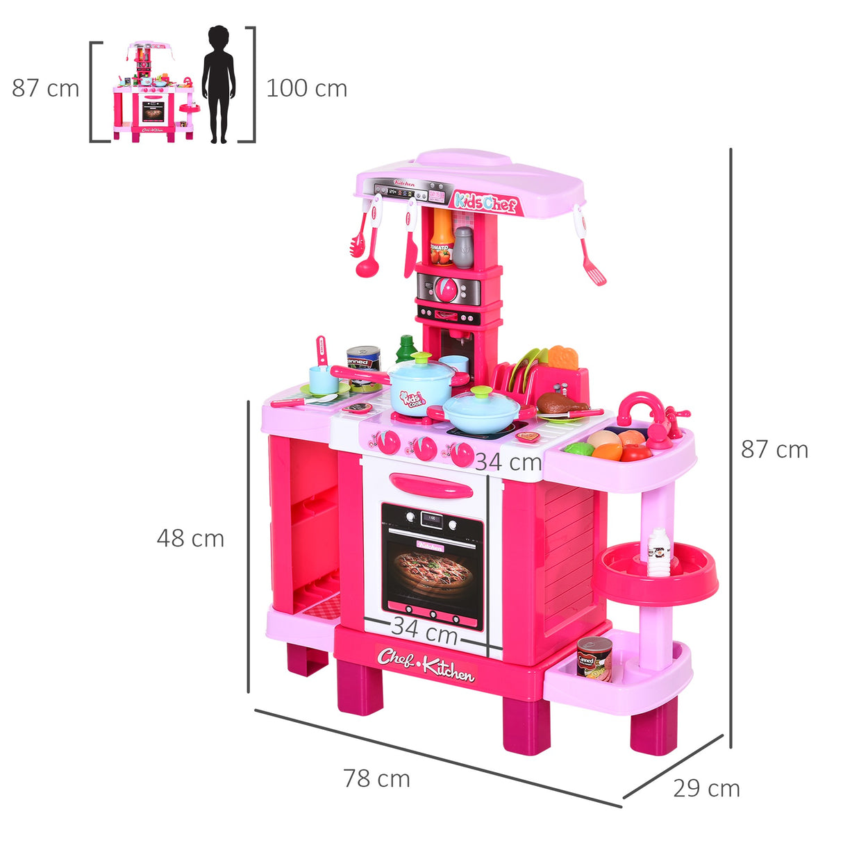 easycomfort easycomfort cucina giocattolo per bambini con 38 accessori inclusi con luci e suoni realistici 78x29x87 cm rosa