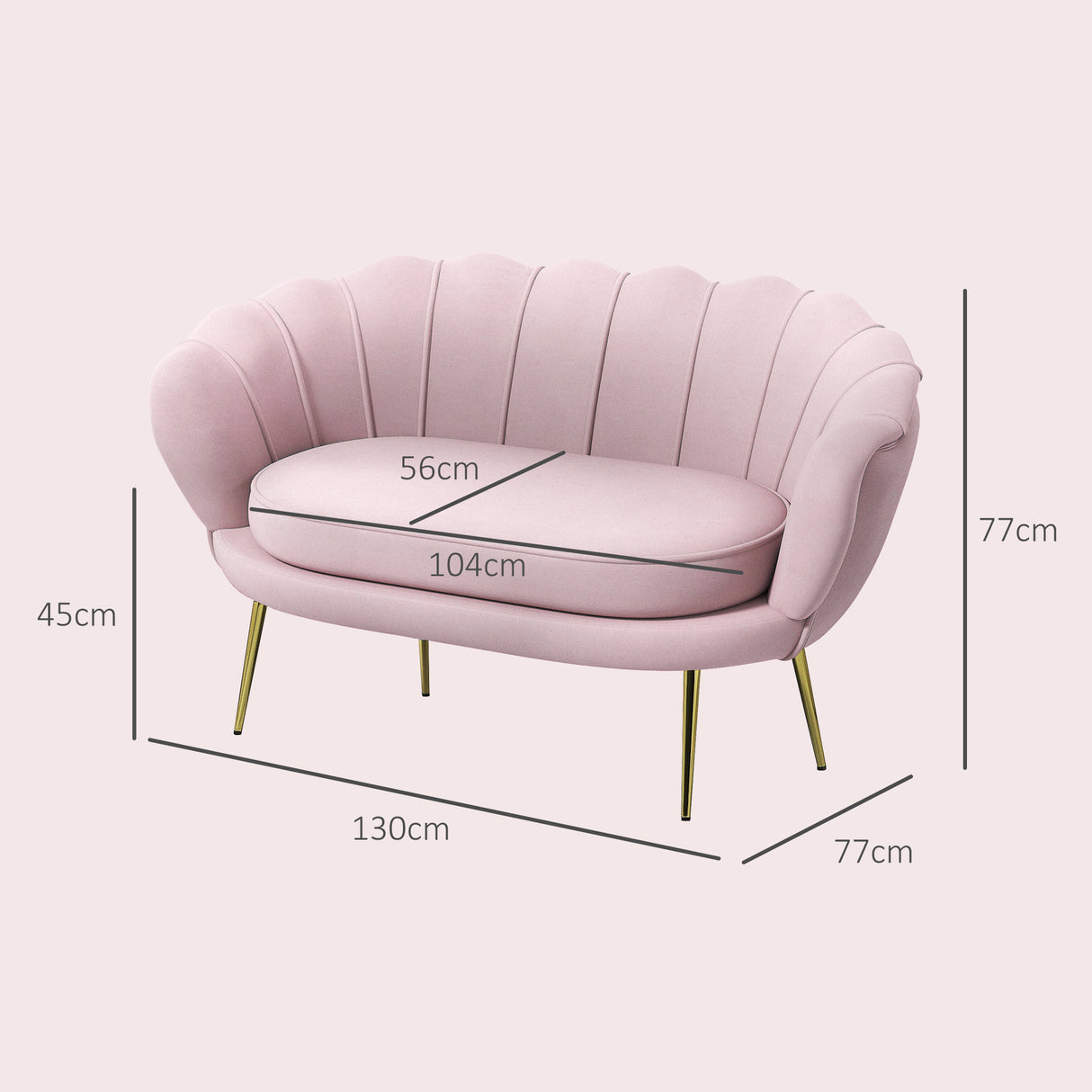 easycomfort easycomfort divanetto 2 posti in stile industrial chic in tessuto effetto velluto e metallo 130x77x77 cm rosa