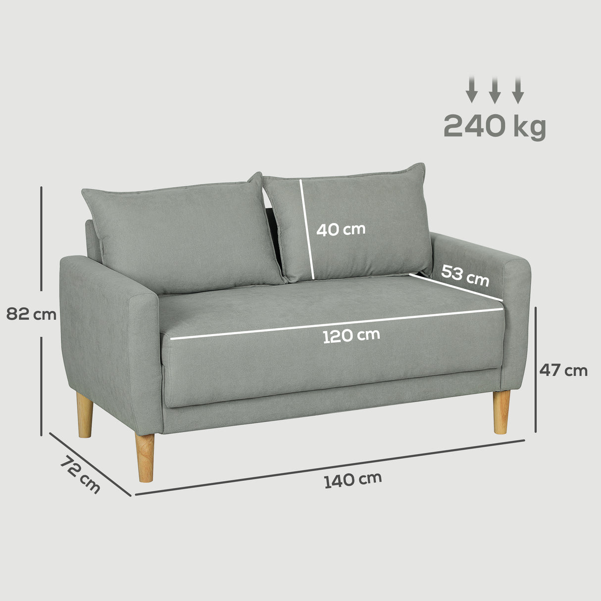 easycomfort easycomfort divanetto 2 posti vellutato con vano portaoggetti inferiore e cuscini 140x72x82 cm grigio